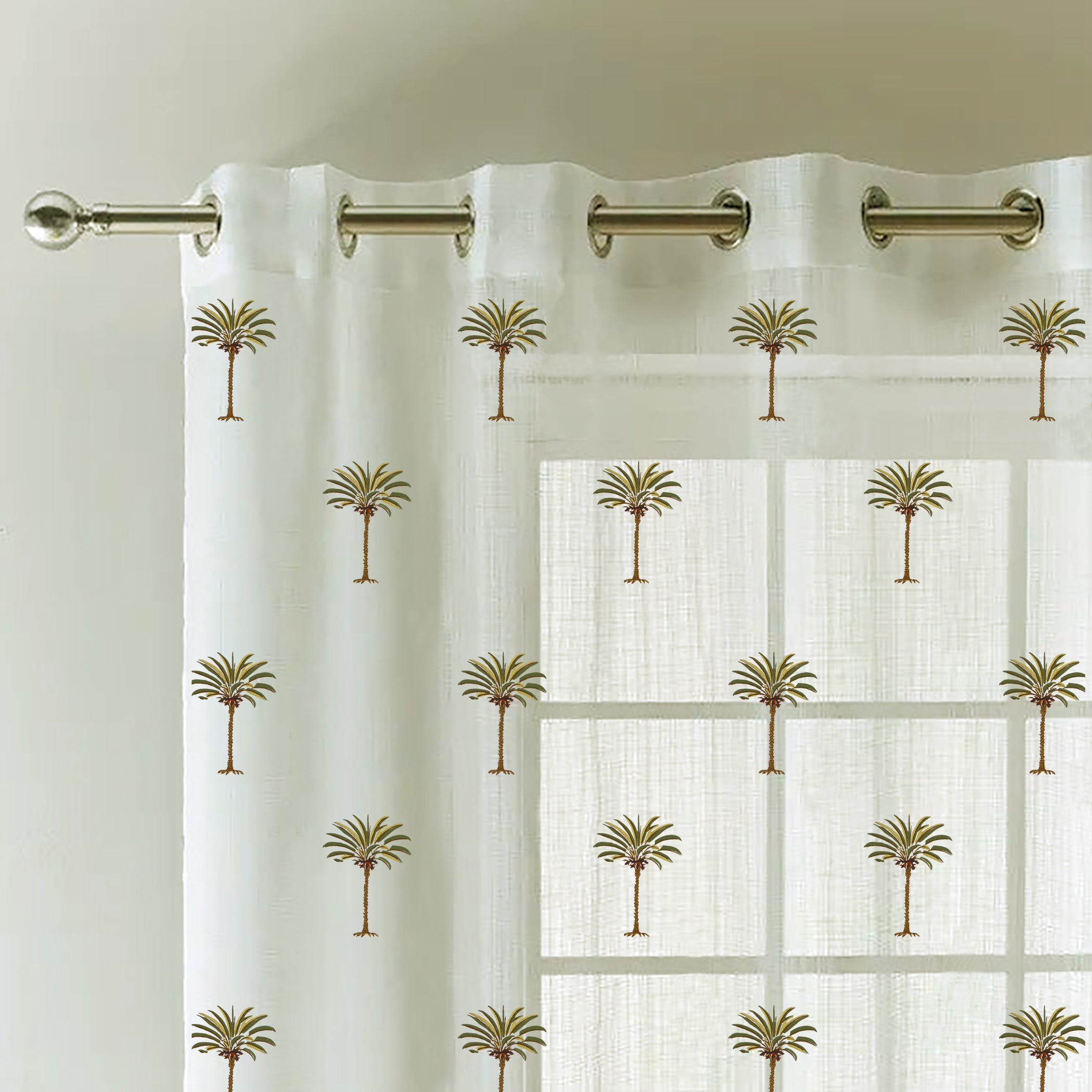 PALM GREEN PRINTED SHEER CURTAIN