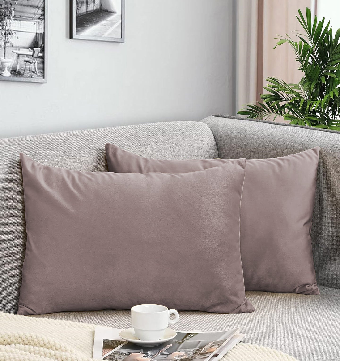 CASABLEU VELVET RECTANGULAR CUSHION COVER THROW PILLOW COVER FOR LIVING ROOM COUCH SINGLE SOFA, COLOURFUL MODERN 12 X 18 INCHES / 30 X 45 CM (COLOUR - BISQUE) (Pack of 2)