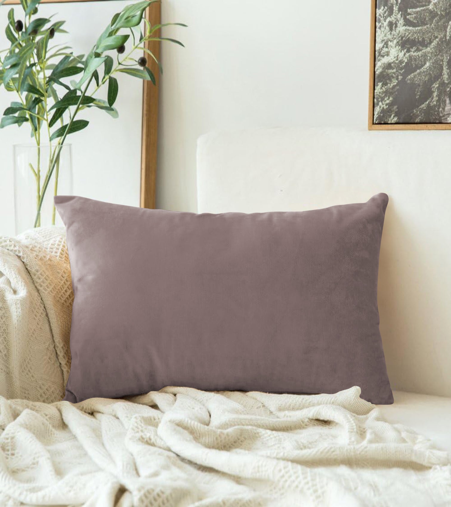 CASABLEU VELVET RECTANGULAR CUSHION COVER THROW PILLOW COVER FOR LIVING ROOM COUCH SINGLE SOFA, COLOURFUL MODERN 12 X 18 INCHES / 30 X 45 CM (COLOUR - BISQUE) (Pack of 2)