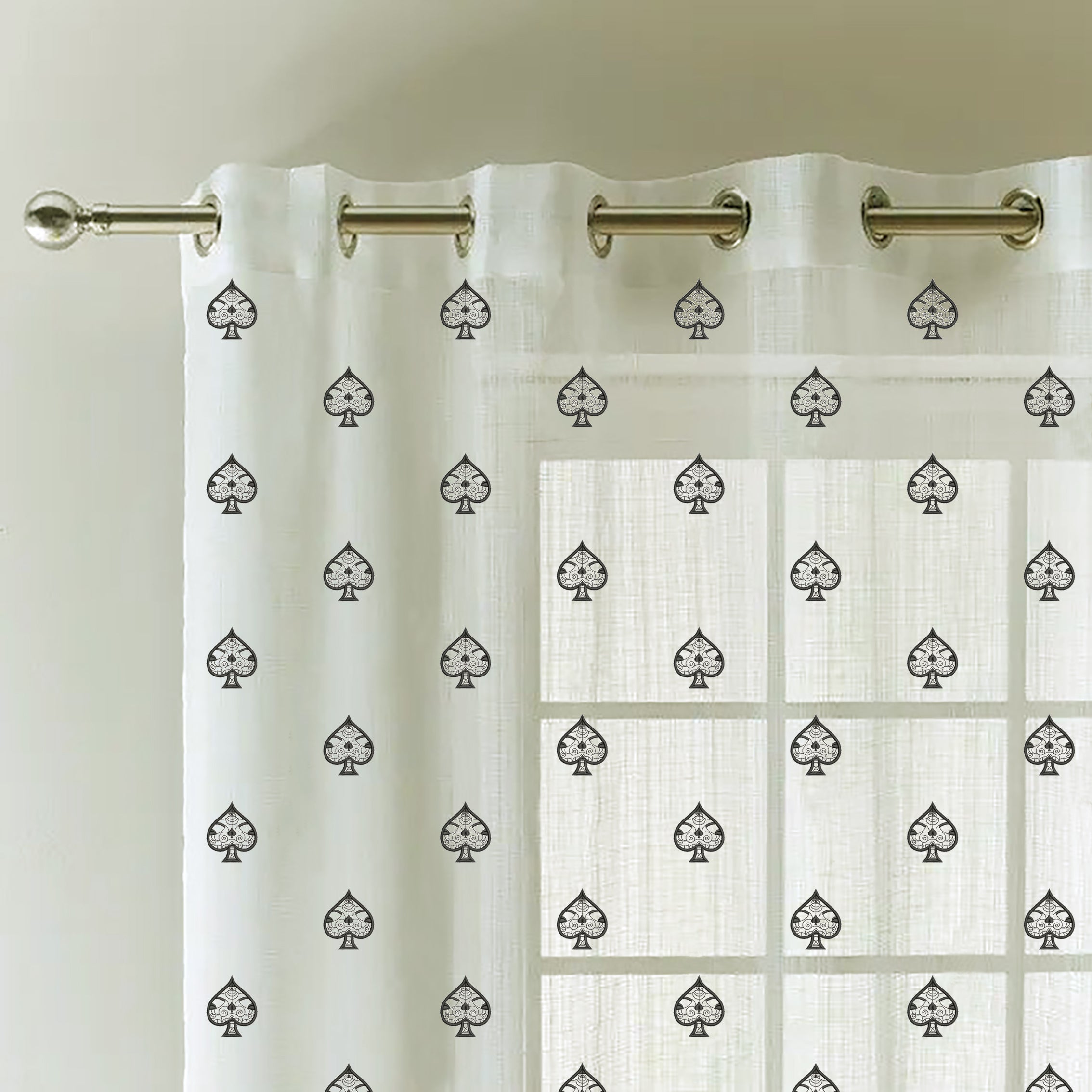 SPADES BLACK PRINTED SHEER CURTAIN