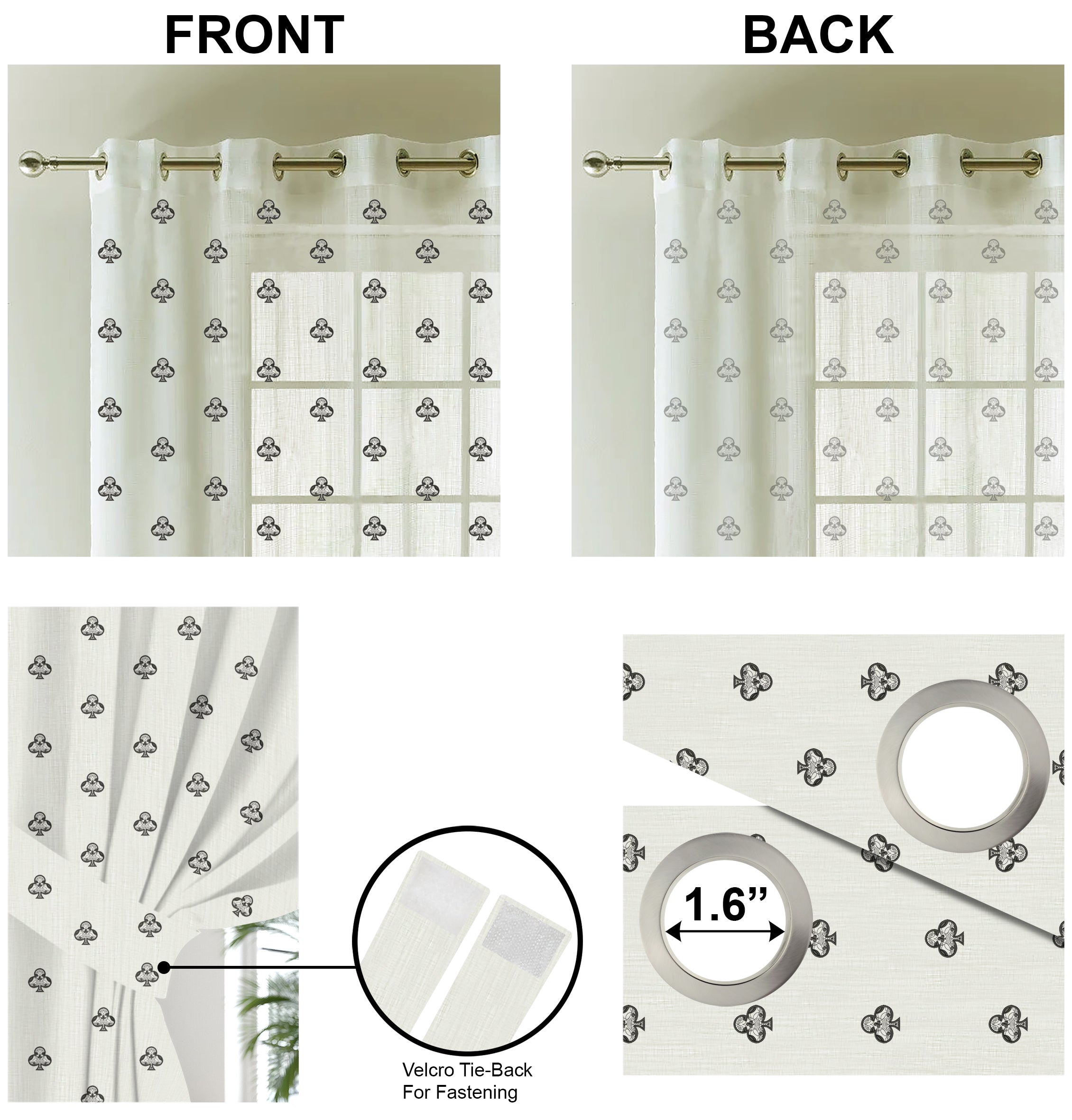 CLUBS BLACK PRINTED SHEER CURTAIN