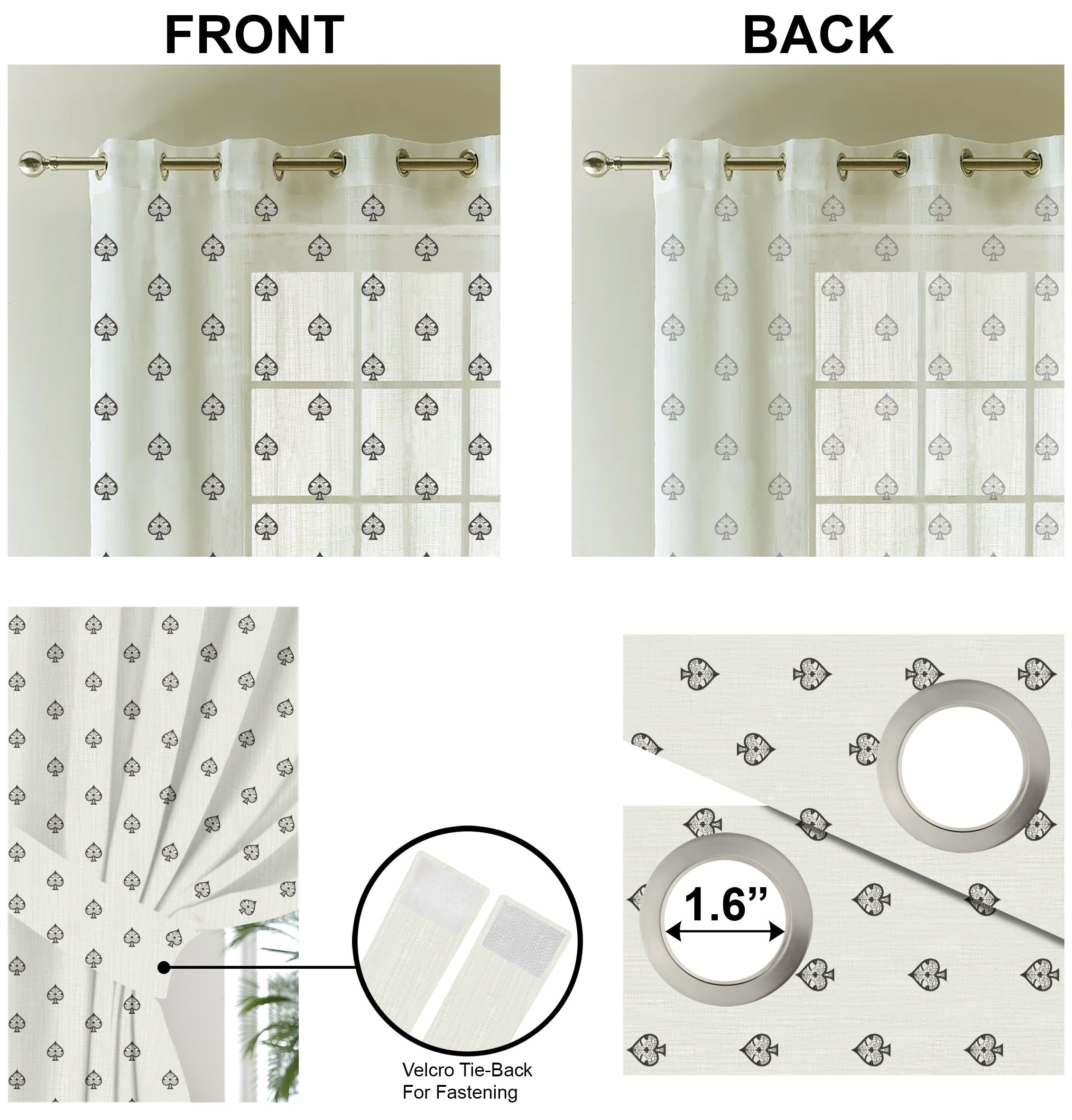 SPADES BLACK PRINTED SHEER CURTAIN