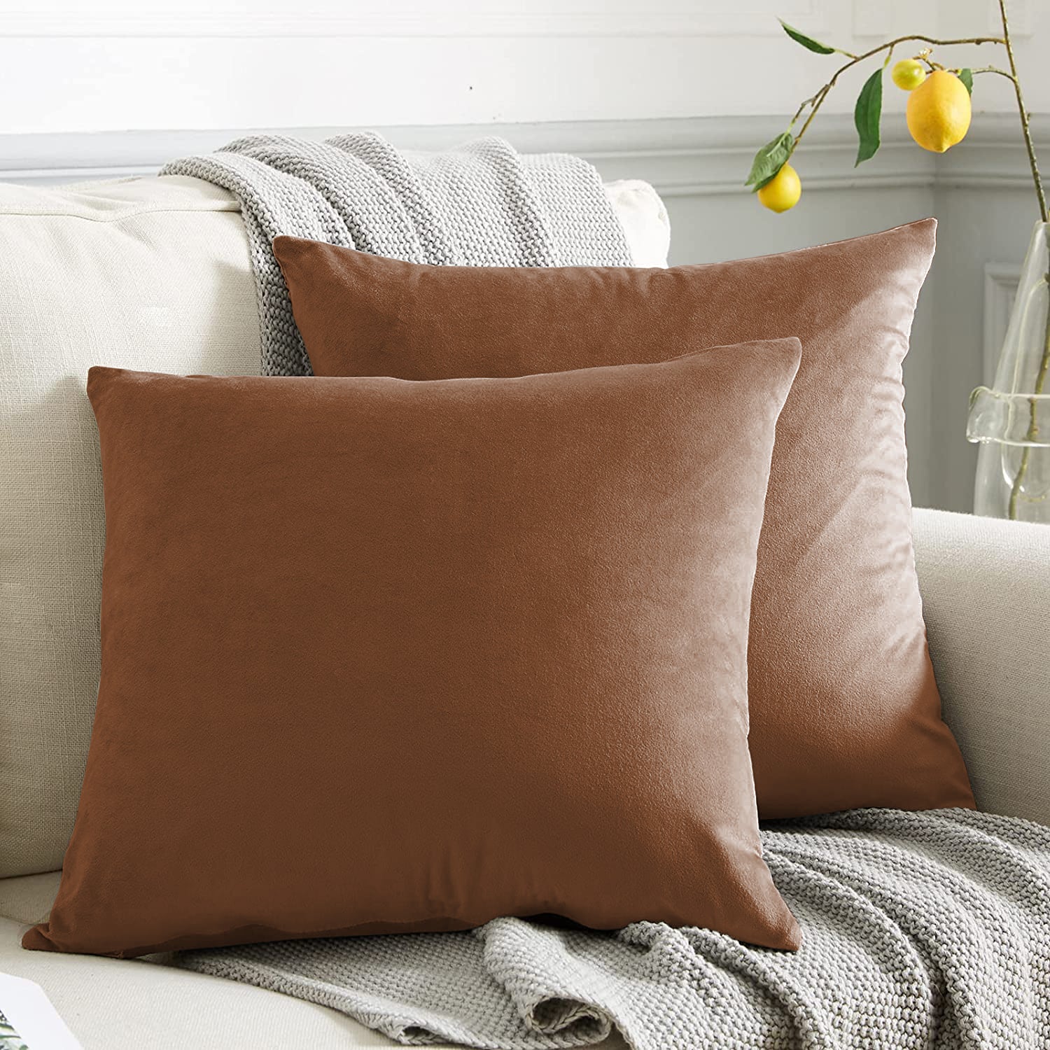 RAINBOW VELVET BROWN-10 CUSHION COVER (Pack of 2)