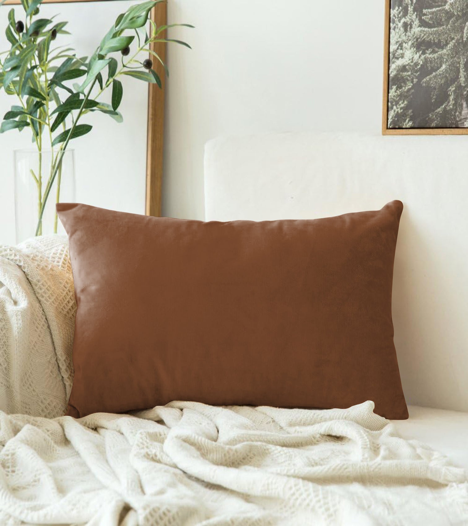 CASABLEU VELVET RECTANGULAR CUSHION COVER THROW PILLOW COVER FOR LIVING ROOM COUCH SINGLE SOFA, COLOURFUL MODERN COLOUR - BROWN) (Pack of 2)