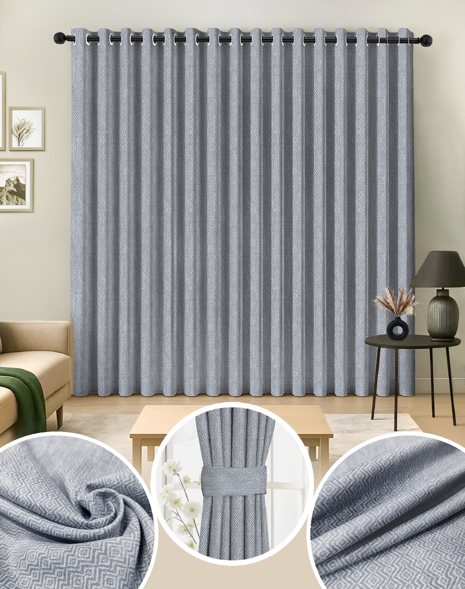 KOVO LIGHT GREY DIGITAL PRINTED BLACKOUT CURTAINS