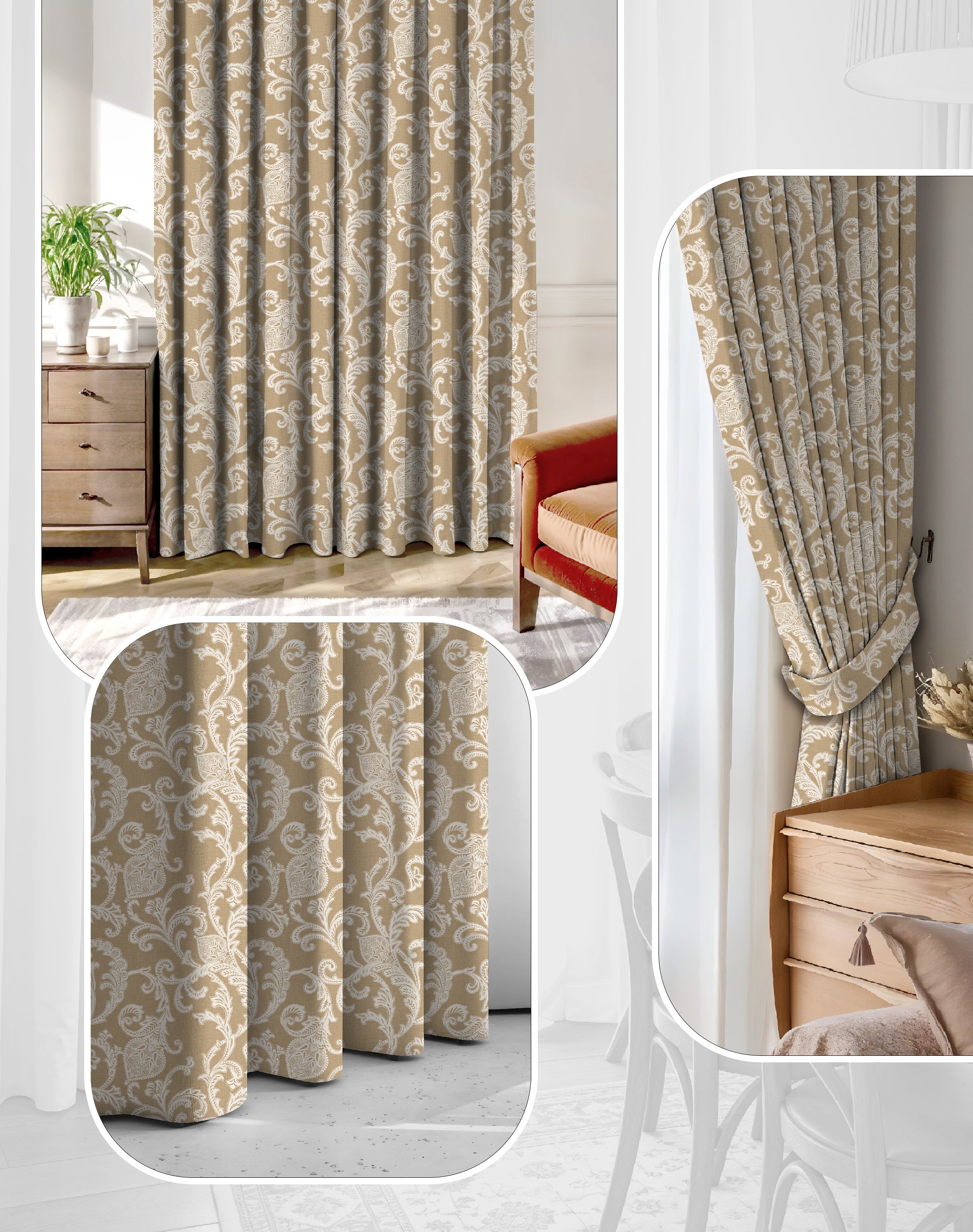 KELVIN BEIGE DIGITAL PRINTED BLACKOUT CURTAINS