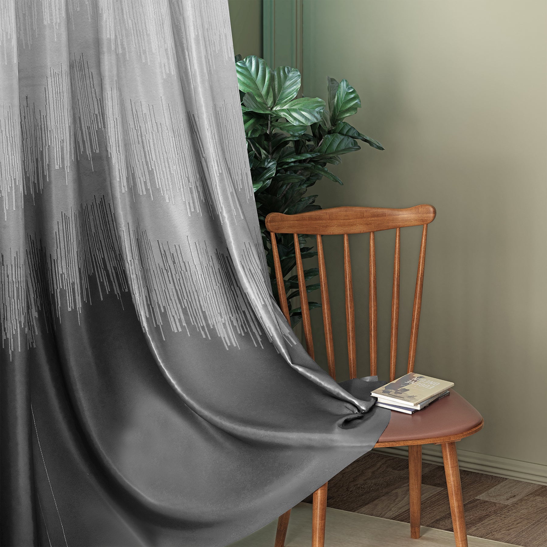 KUDO GREY PRINTED BLACKOUT CURTAIN