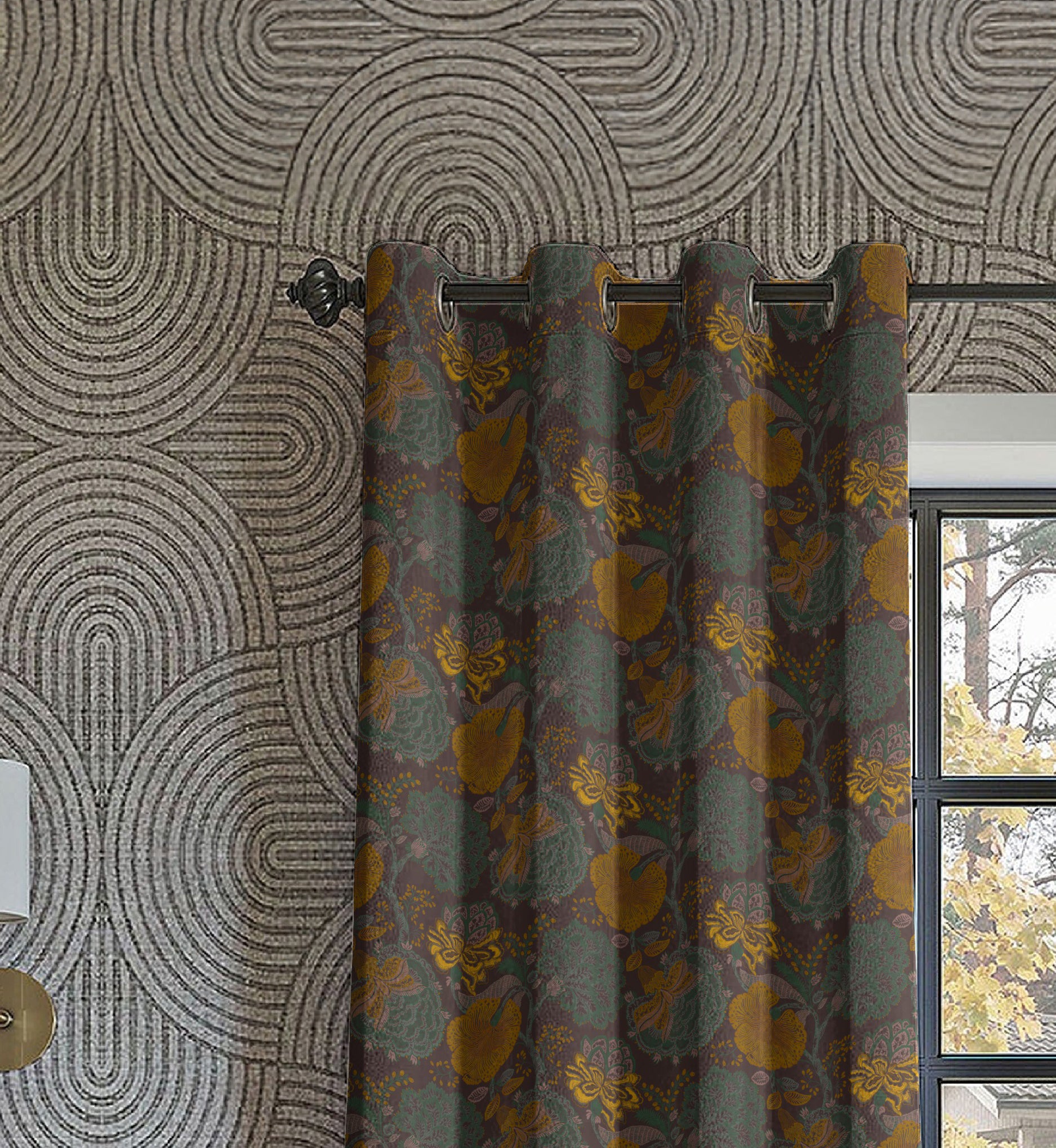HELMSHORE MATTY YELLOW PRINTED ROOM DARKENER CURTAIN