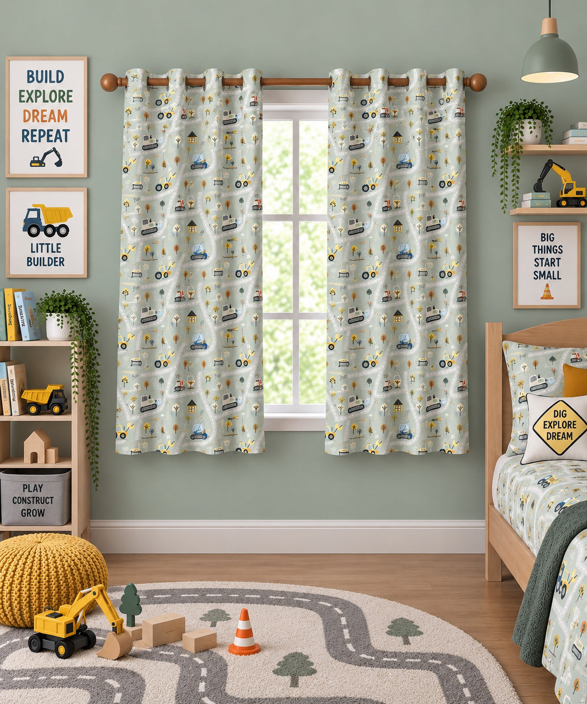 Construction Crew Printed Curtain