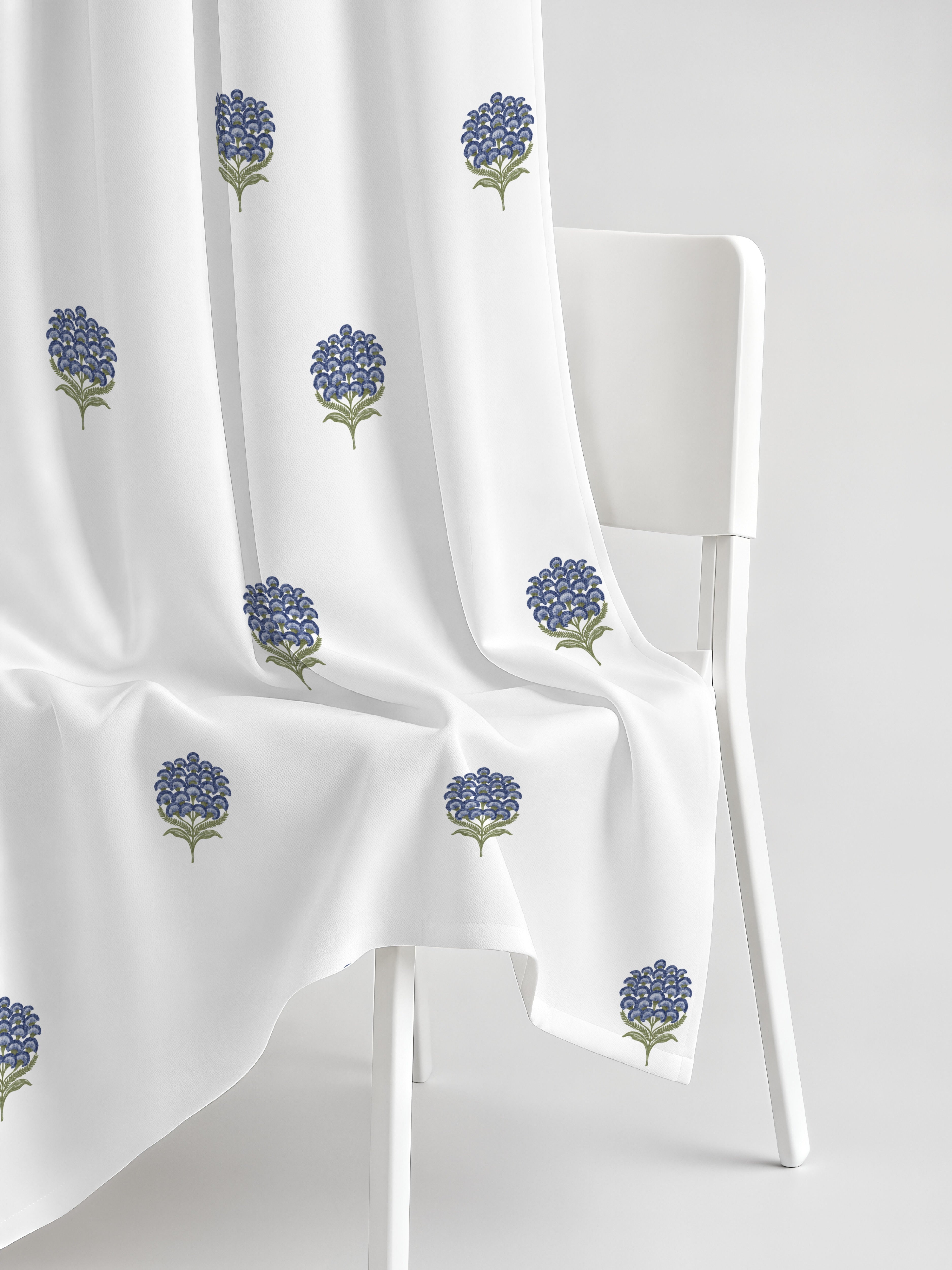 POKHARA MATTY BLUE PRINTED ROOM DARKENER/100% BLACKOUT CURTAIN
