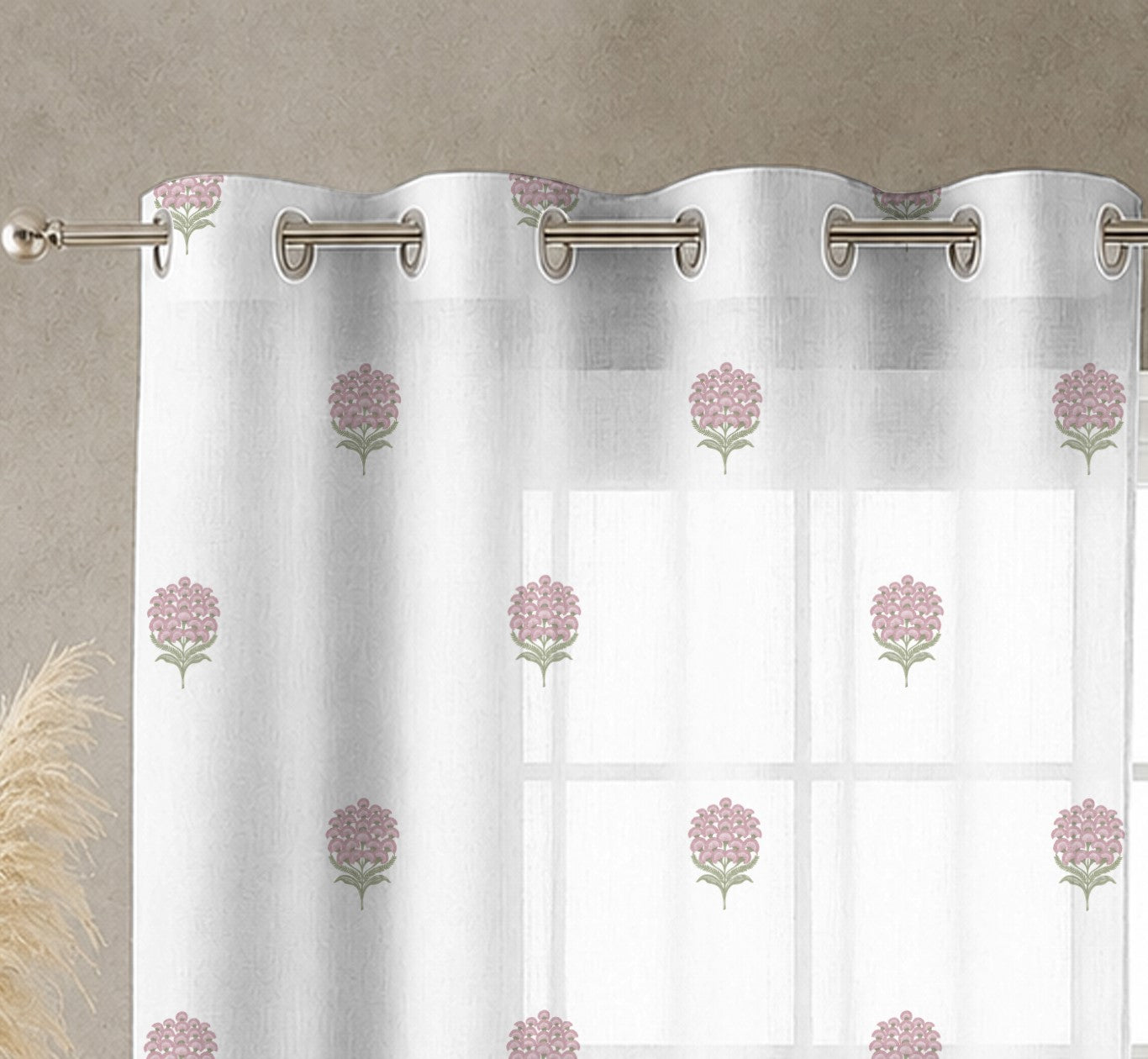 POKHARA LIGHT PINK LINEN PRINTED SHEER CURTAIN