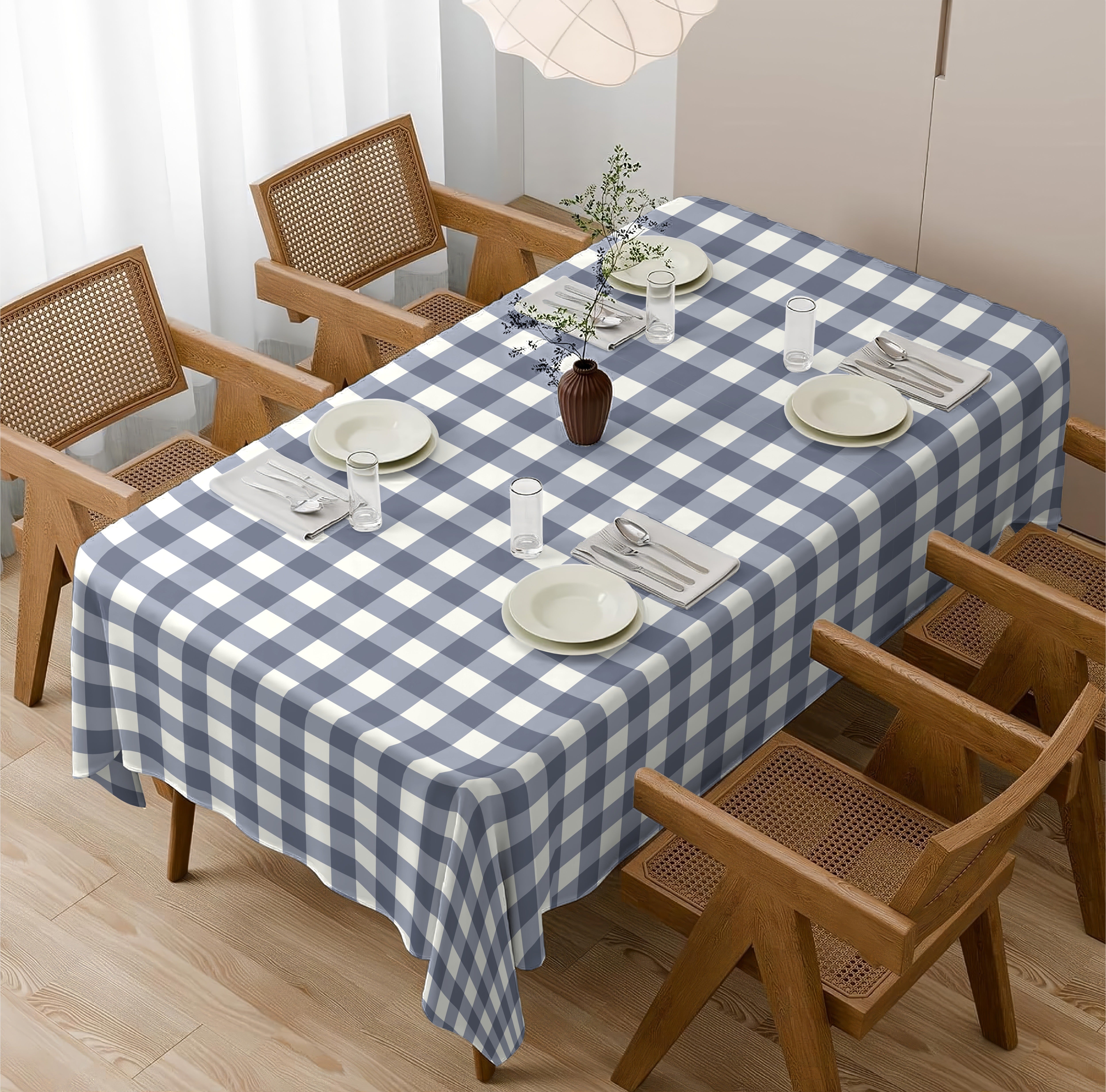 SPRING GALLERY BIG CHECK MIST BLUE TABLE CLOTH
