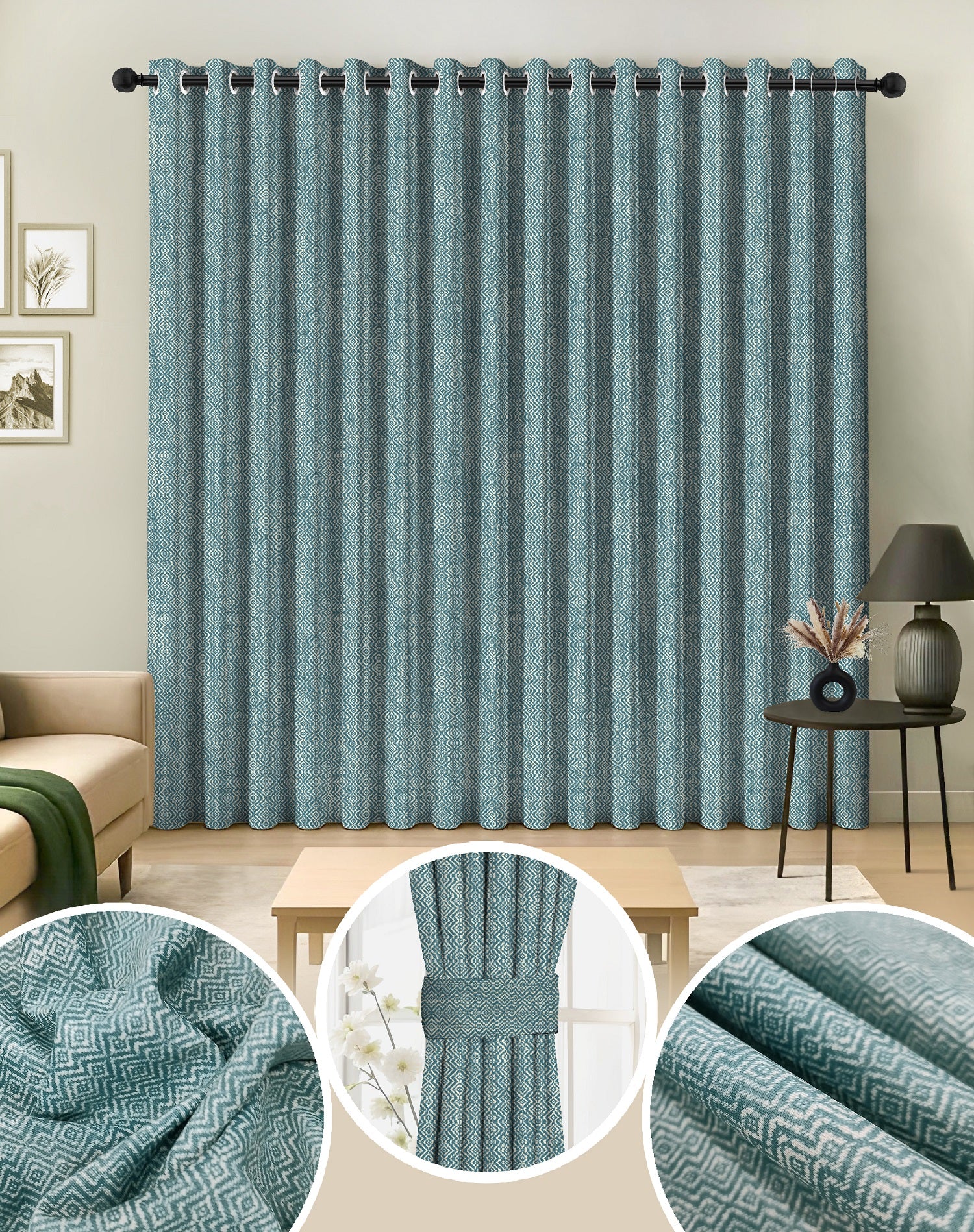 KOVO SEA GREEN DIGITAL PRINTED DIMOUT/100% BLACKOUT CURTAINS