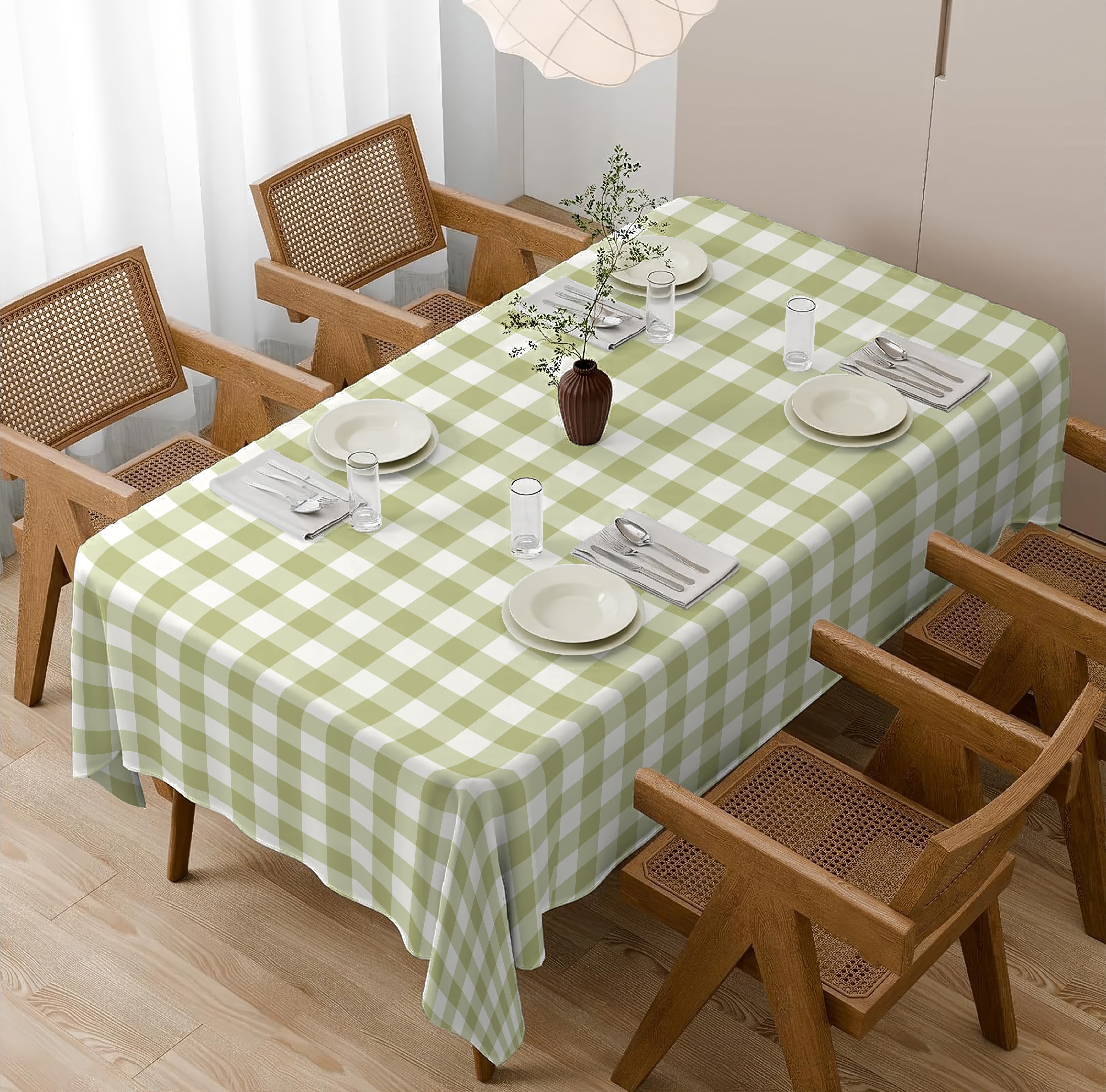SPRING GALLERY BIG CHECK OLIVE GREEN TABLE CLOTH