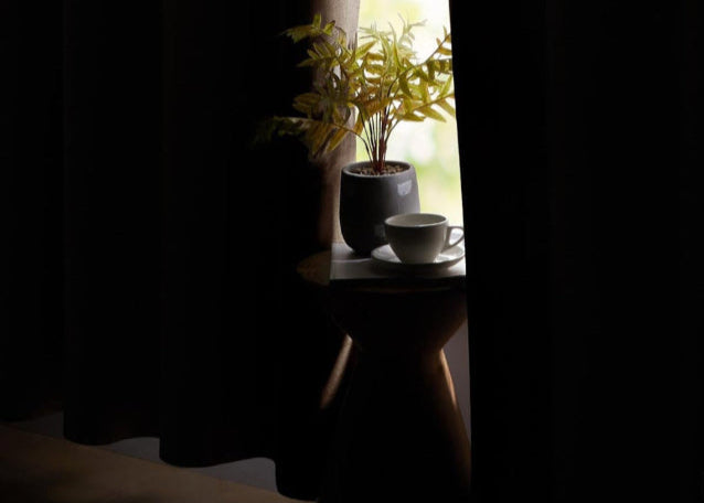 HERRINGBONE MUSTARD PRINTED BLACKOUT CURTAINS