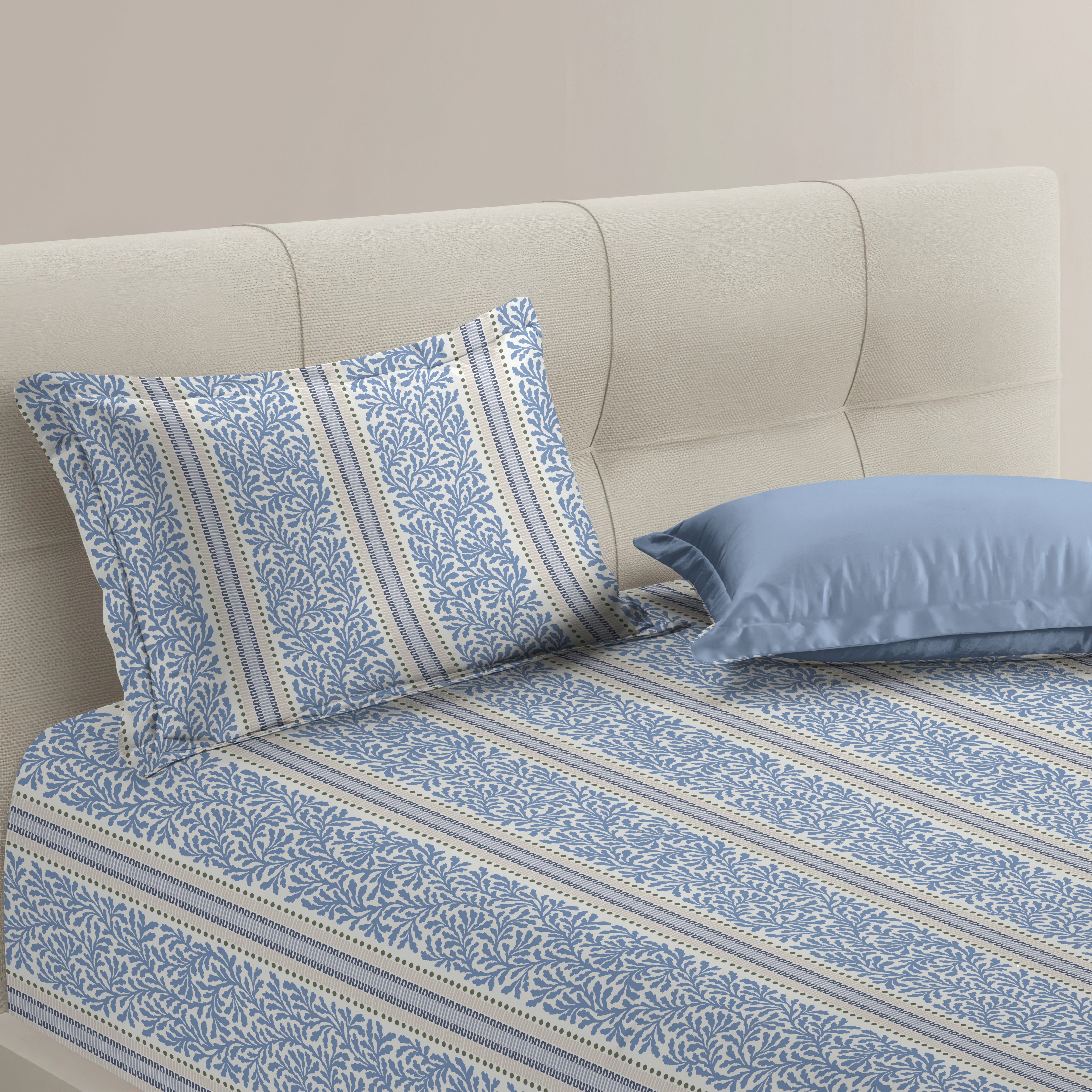 TORONTO BLUE COTTON BEDSHEET WITH PILLOWCOVER