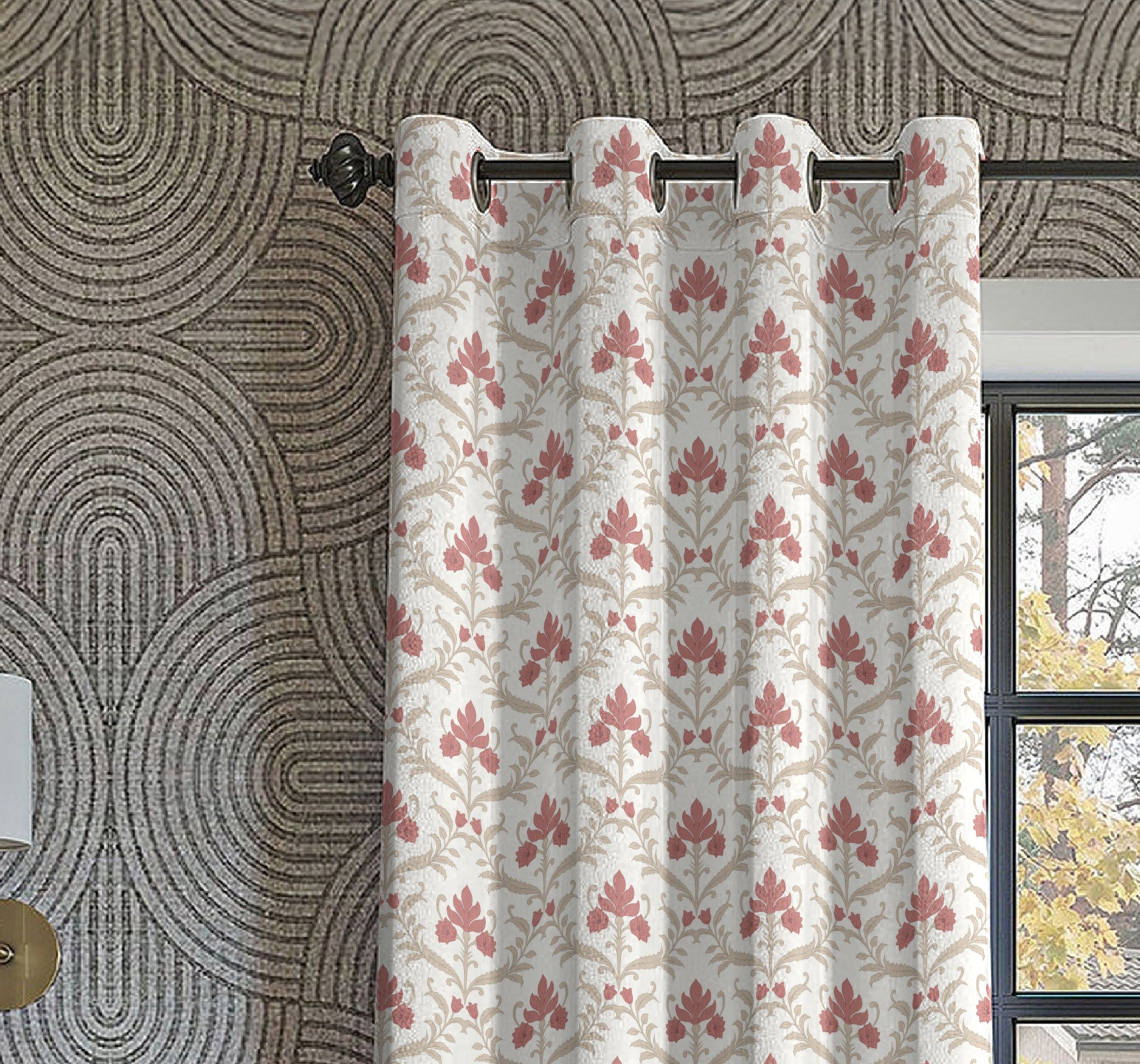 ZODIAC MATTY CORAL PRINTED ROOM DARKENER/100% BLACKOUT CURTAIN