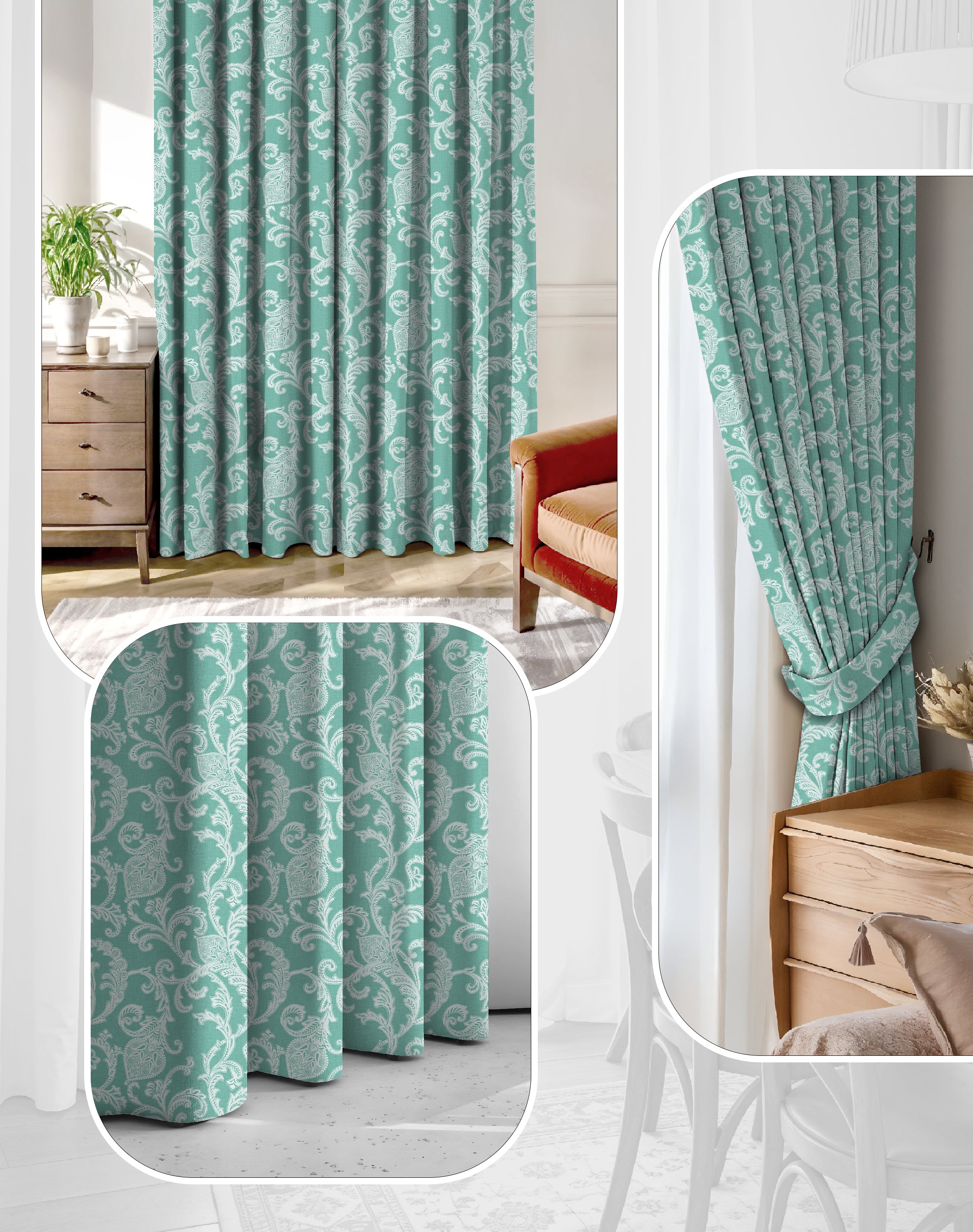 KELVIN SEA GREEN DIGITAL PRINTED BLACKOUT CURTAINS