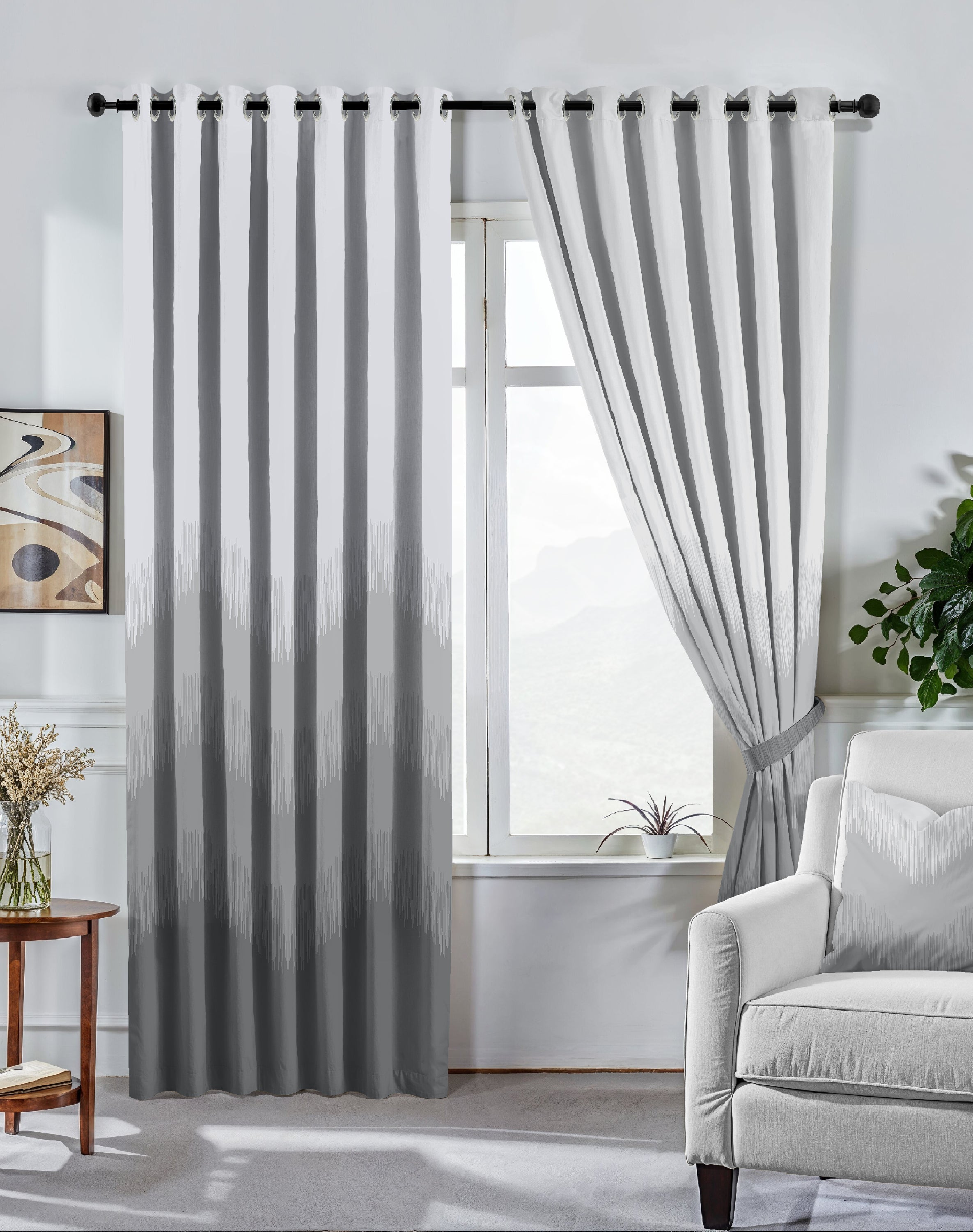 KIVO LIGHT GREY DIGITAL PRINTED BLACKOUT CURTAINS