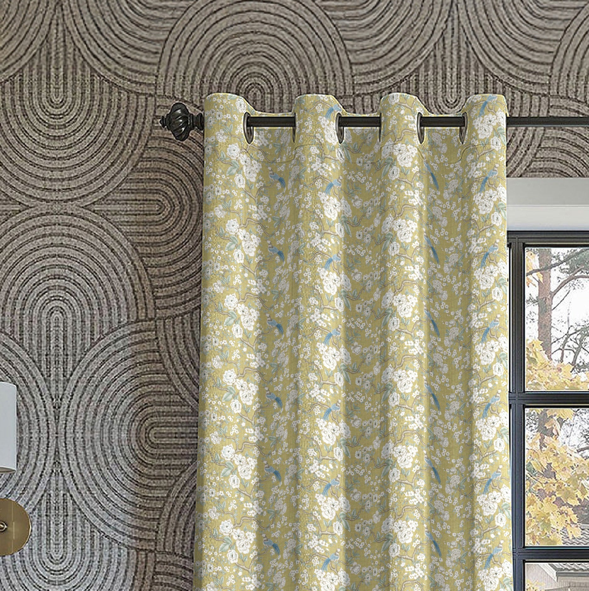 CAPRI MATTY LIGHT GREEN PRINTED ROOM DARKENER CURTAIN