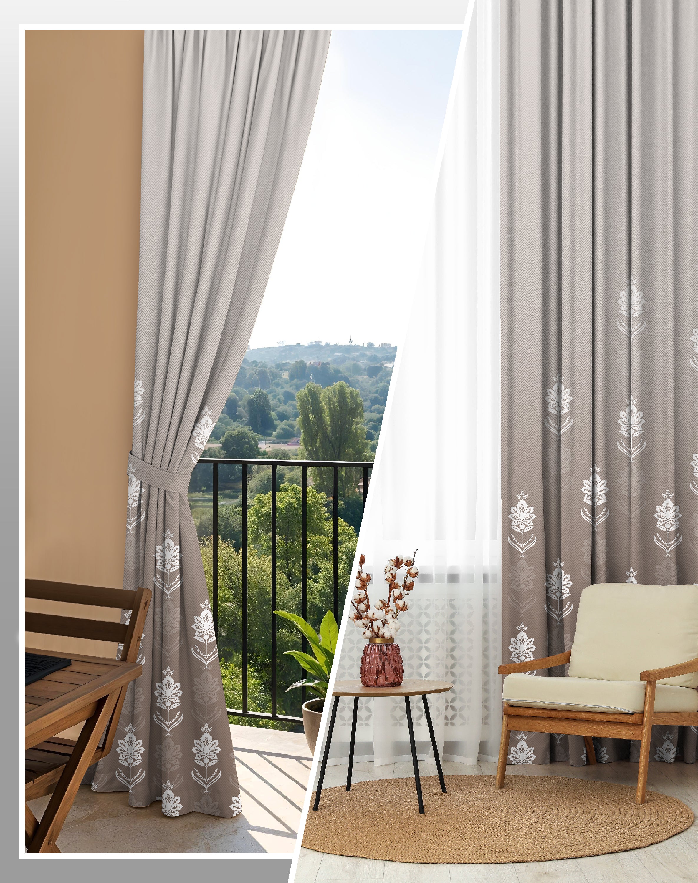 NAYRA TAUPE PRINTED ROOM DARKENING CURTAIN
