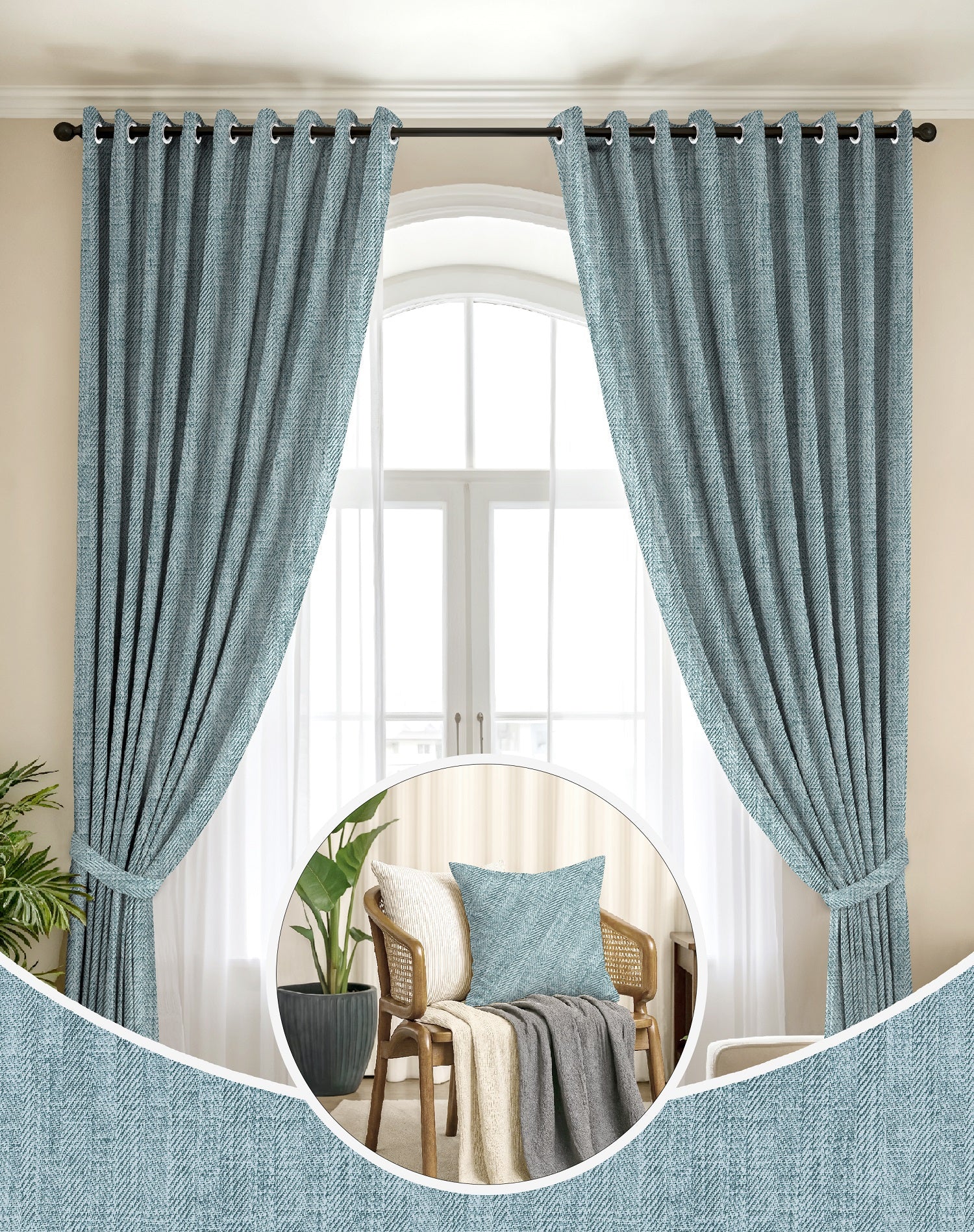 TEXTURA TEAL DIGITAL PRINTED BLACKOUT CURTAINS