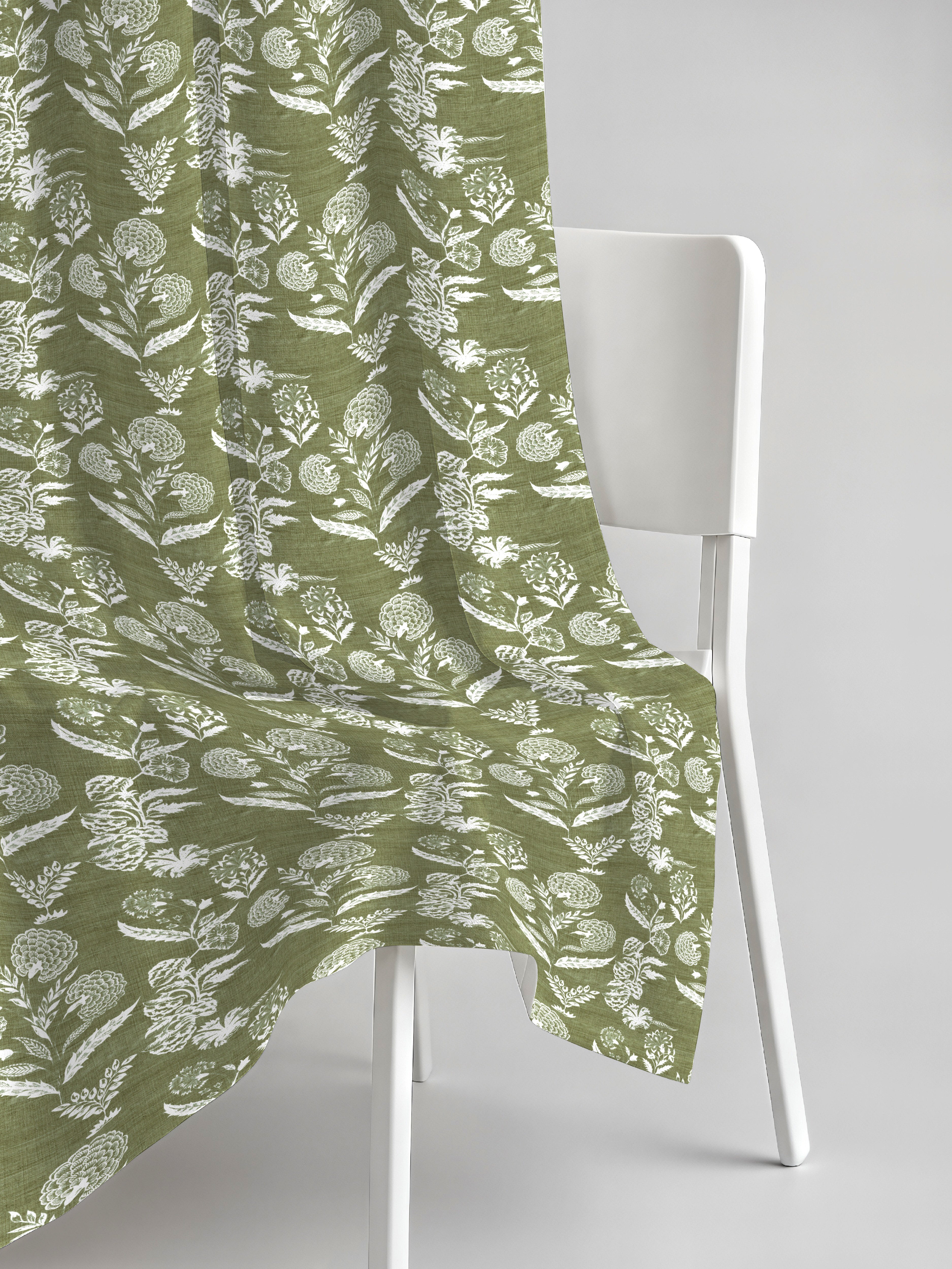 AURELIA MATTY OLIVE GREEN PRINTED ROOM DARKENER/100% BLACKOUT CURTAIN