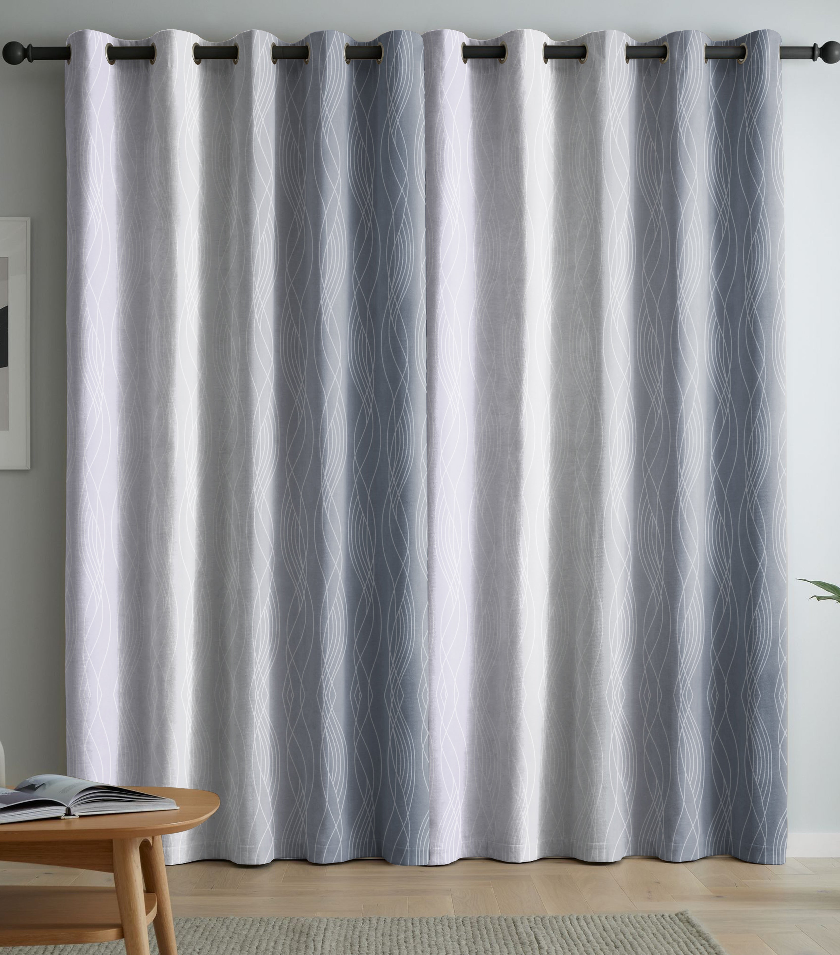 BEVERLEY GREY PRINTED BLACKOUT CURTAIN