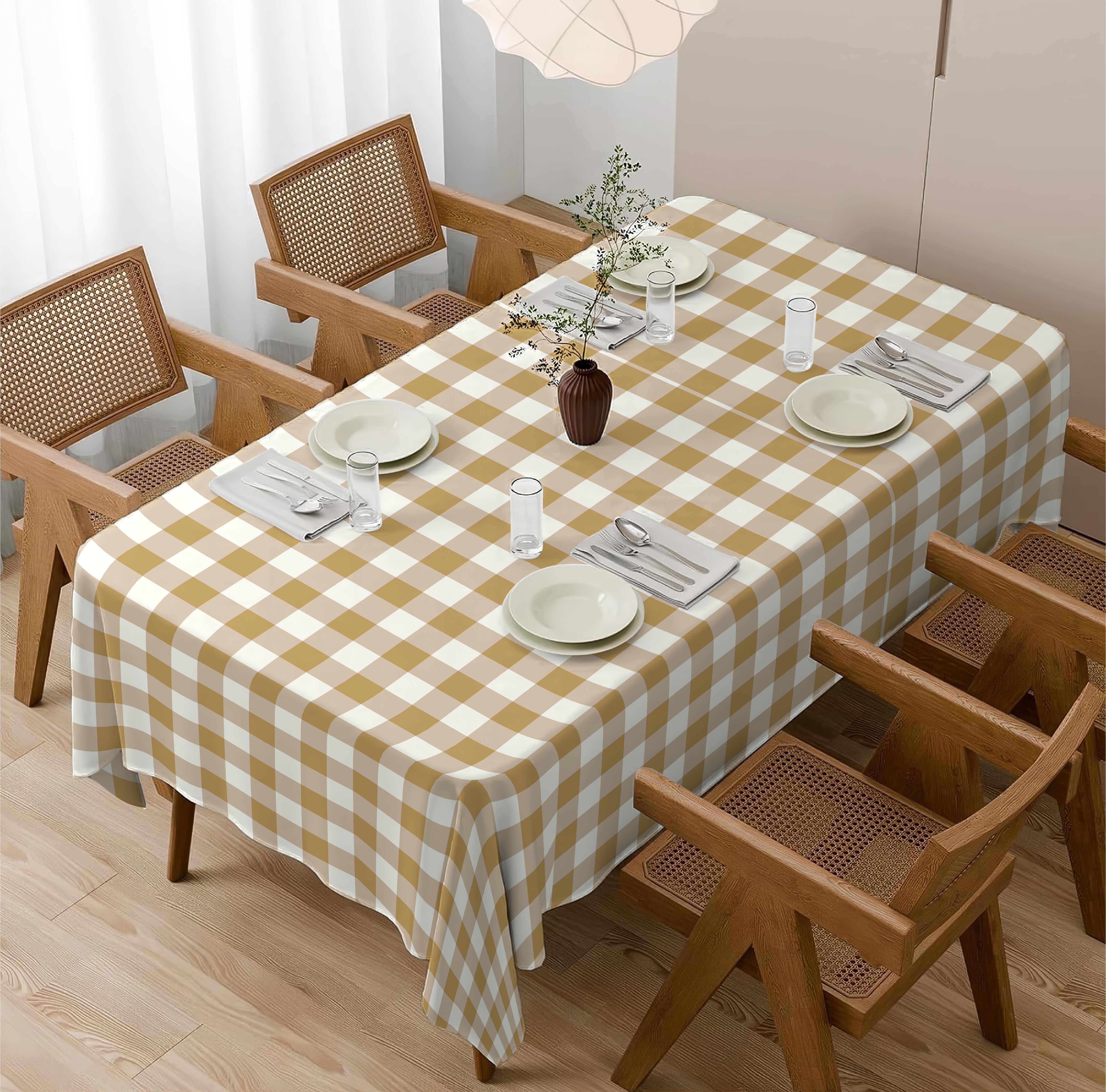 SPRING GALLERY BIG CHECK SAND BROWN TABLE CLOTH