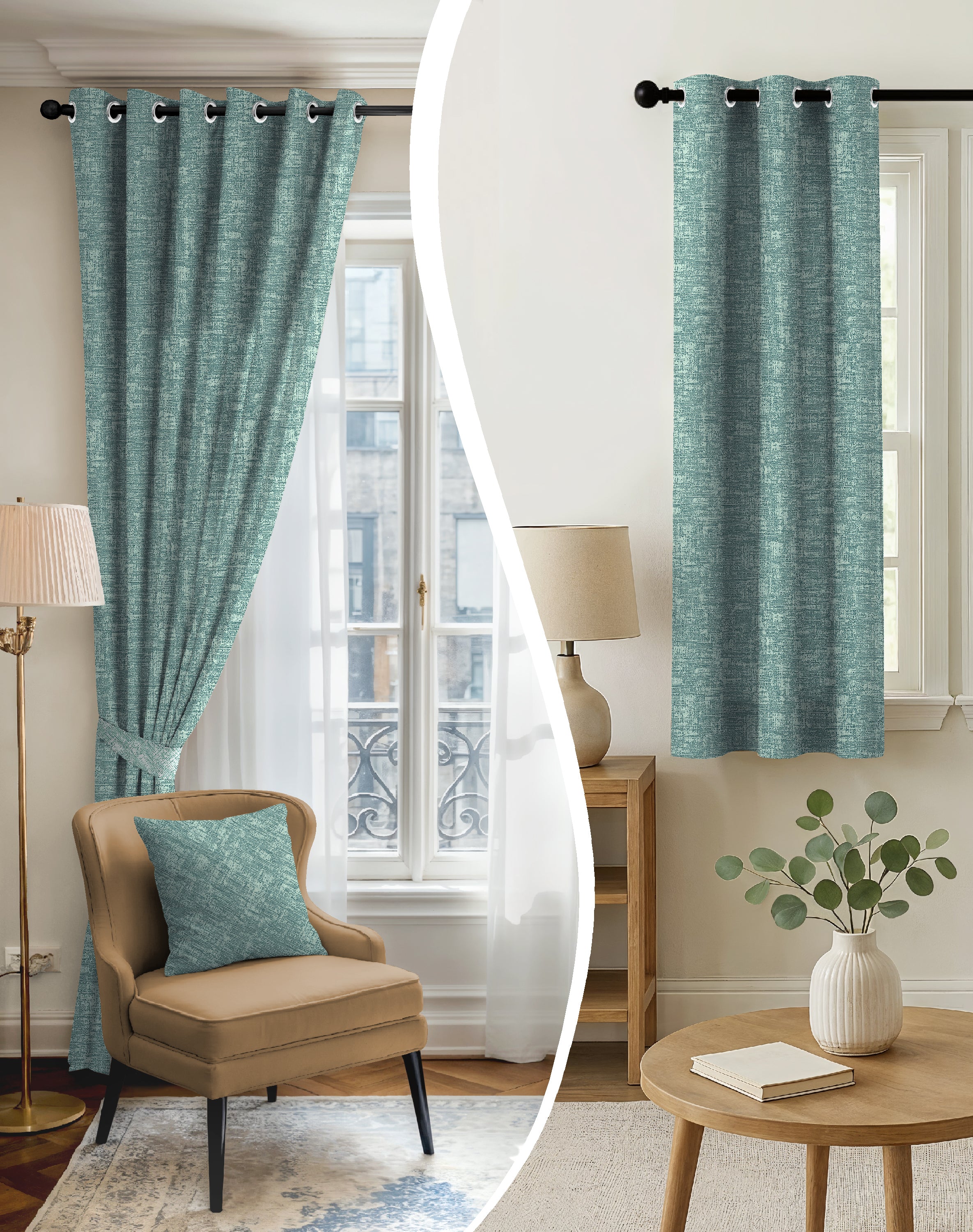 LIVA SEA GREEN DIGITAL PRINTED BLACKOUT CURTAINS
