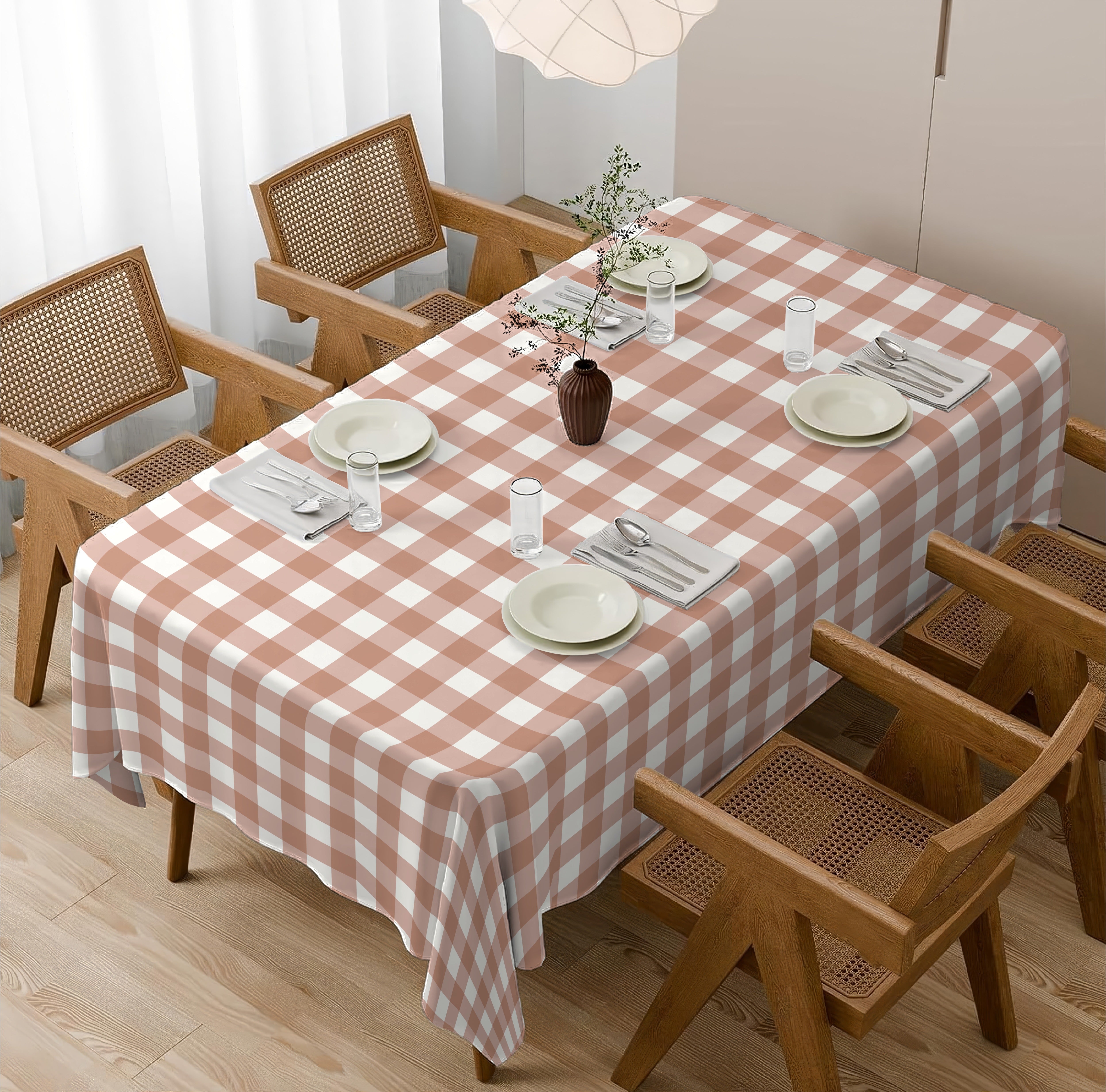 SPRING GALLERY BIG CHECK REDDISH ORANGE TABLE CLOTH