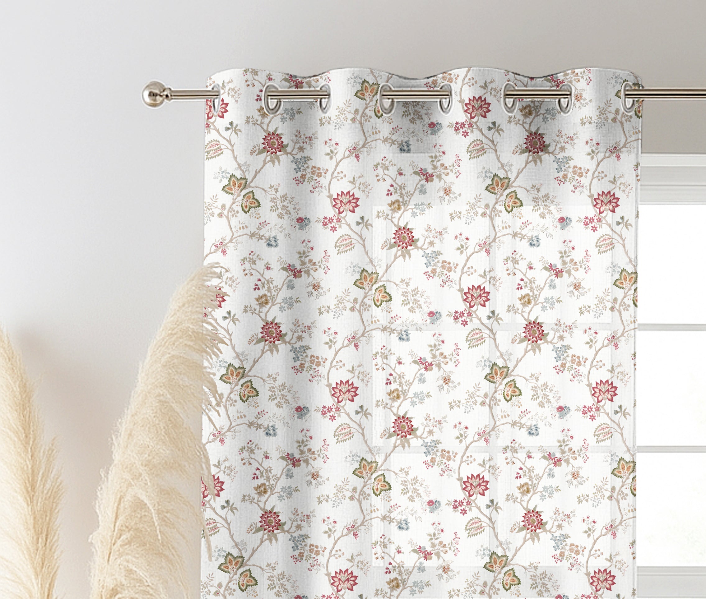 CALI MAROON LINEN PRINTED SHEER CURTAIN