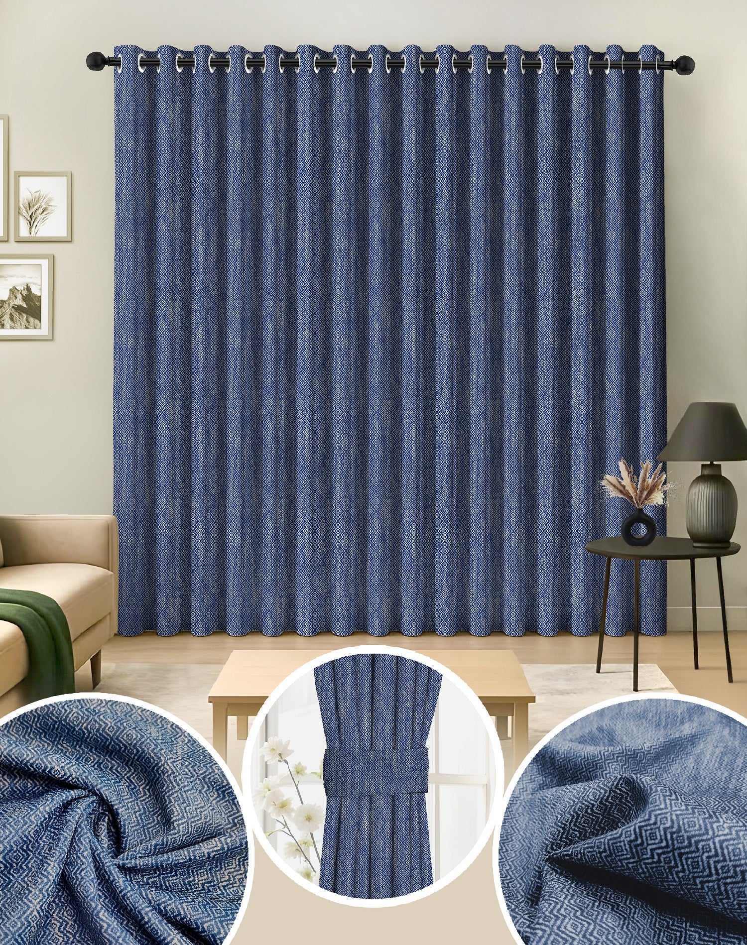 KOVO BLUE DIGITAL PRINTED DIMOUT/100% BLACKOUT CURTAINS