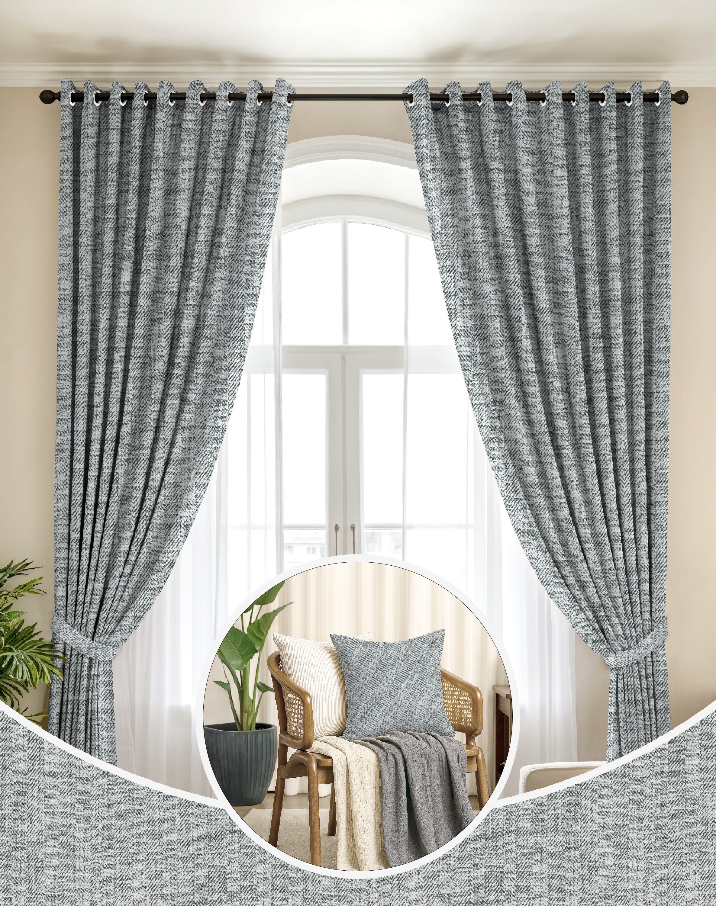 TEXTURA GREY DIGITAL PRINTED BLACKOUT CURTAINS