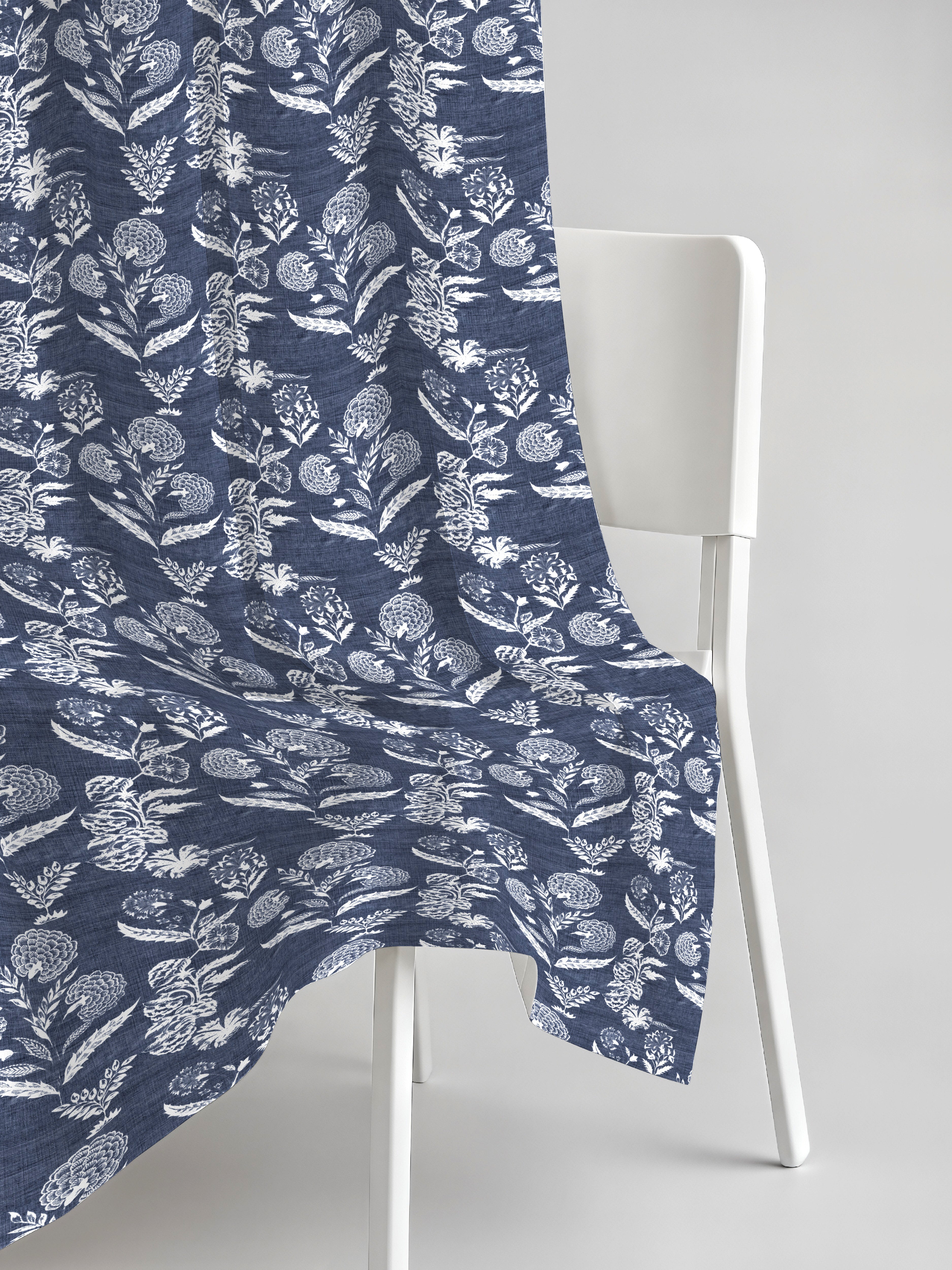 AURELIA MATTY DARK BLUE PRINTED ROOM DARKENER/100% BLACKOUT CURTAIN