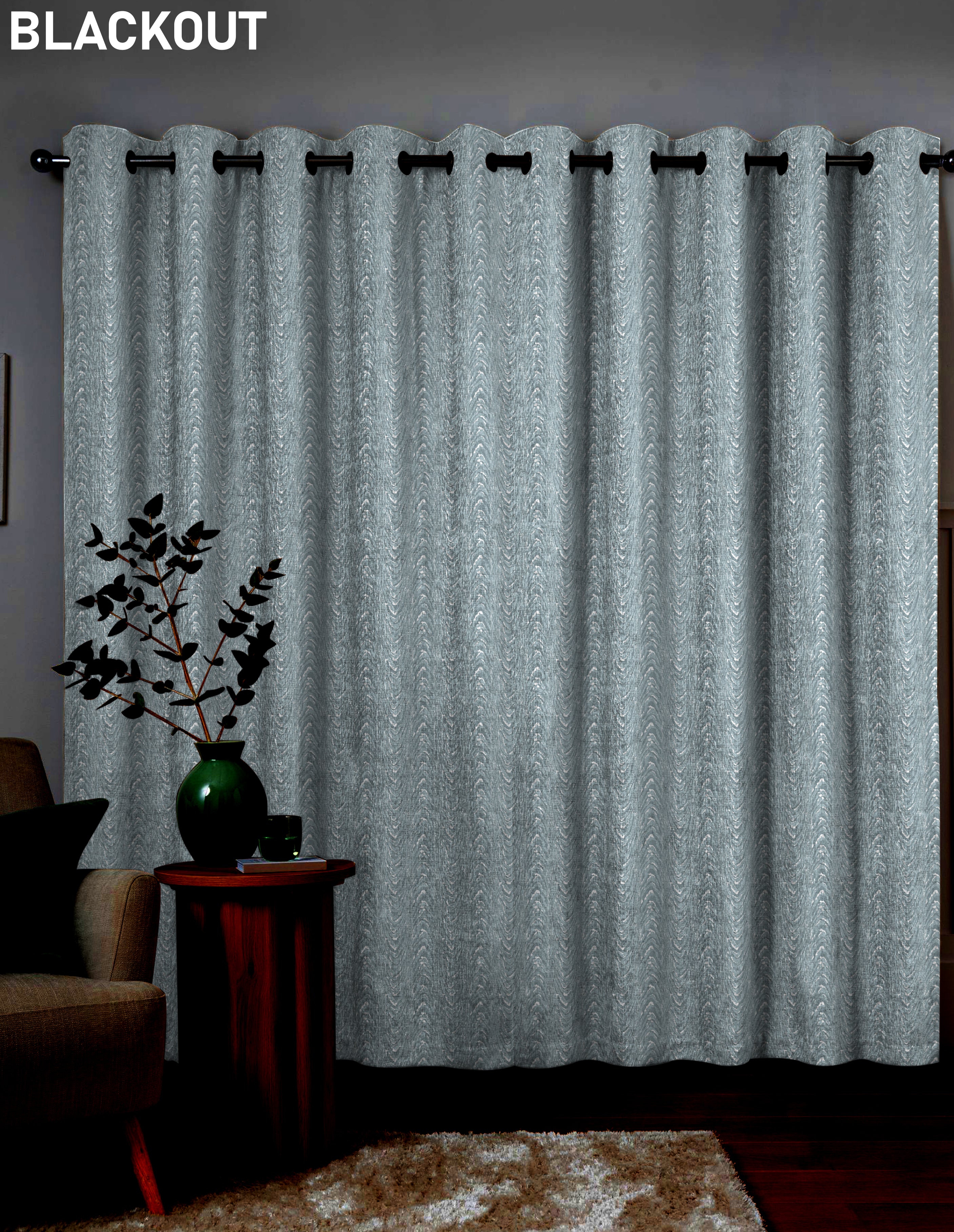 MOIRE GREY PRINTED BLACKOUT CURTAIN
