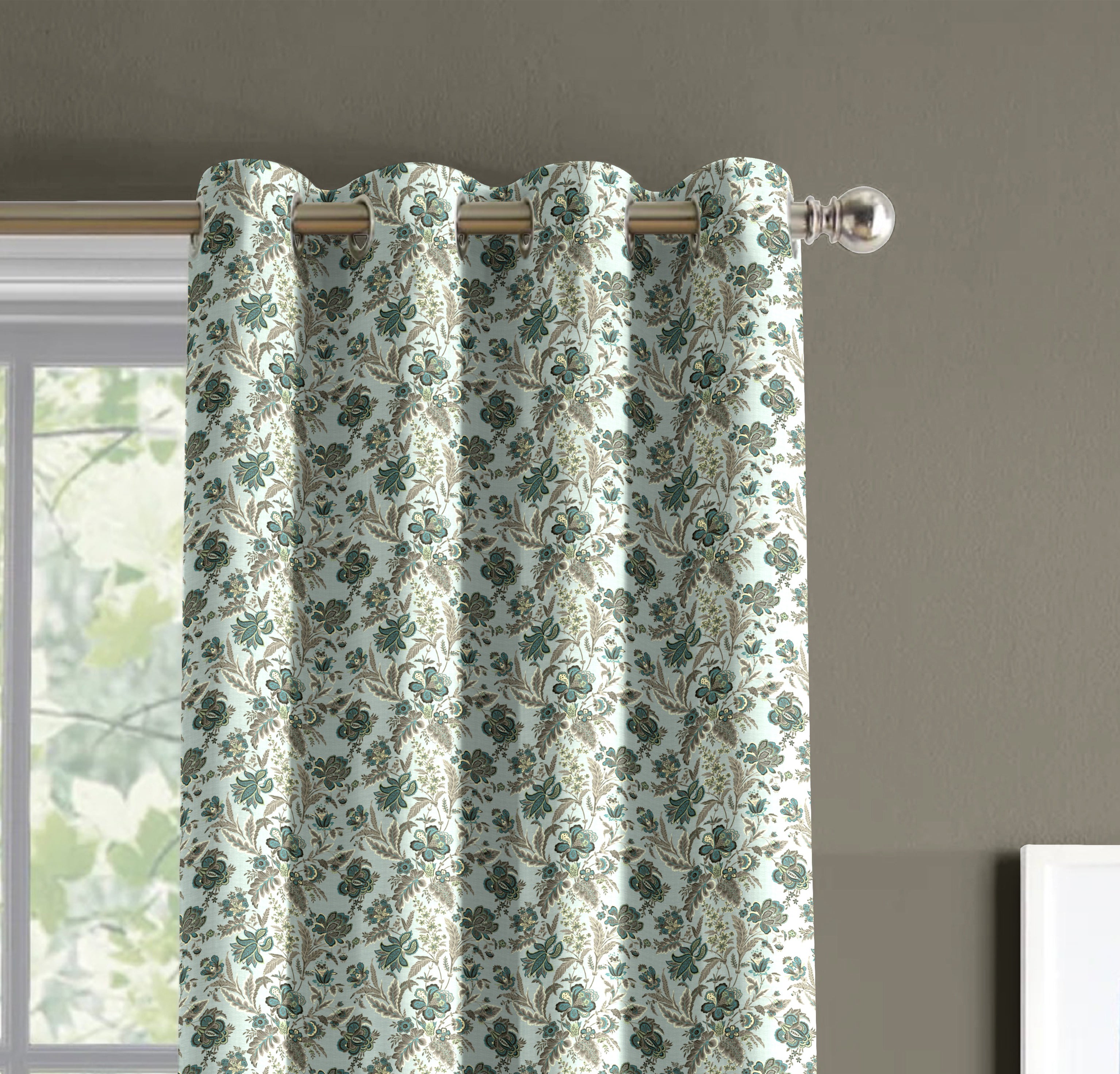 CALVIA GREEN PRINTED BLACKOUT CURTAIN