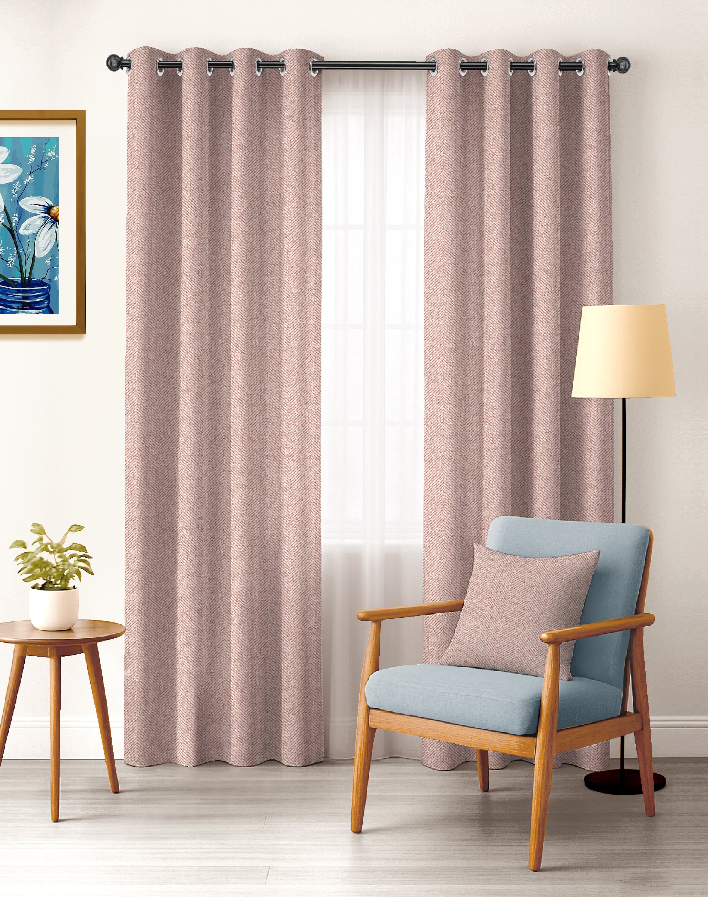 TWILLBONE BABY PINK PRINTED BLACKOUT CURTAINS