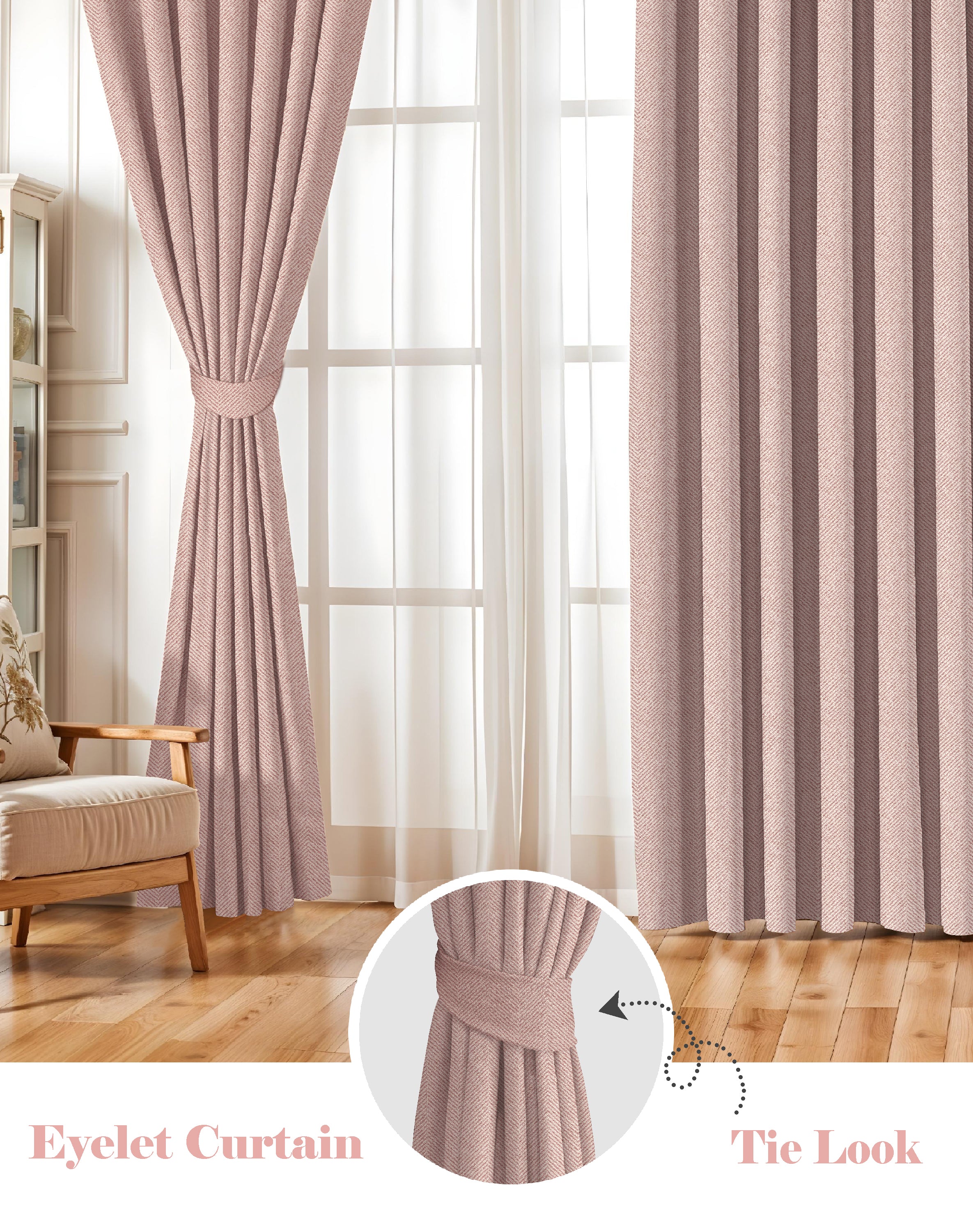 TWILLBONE BABY PINK PRINTED BLACKOUT CURTAINS