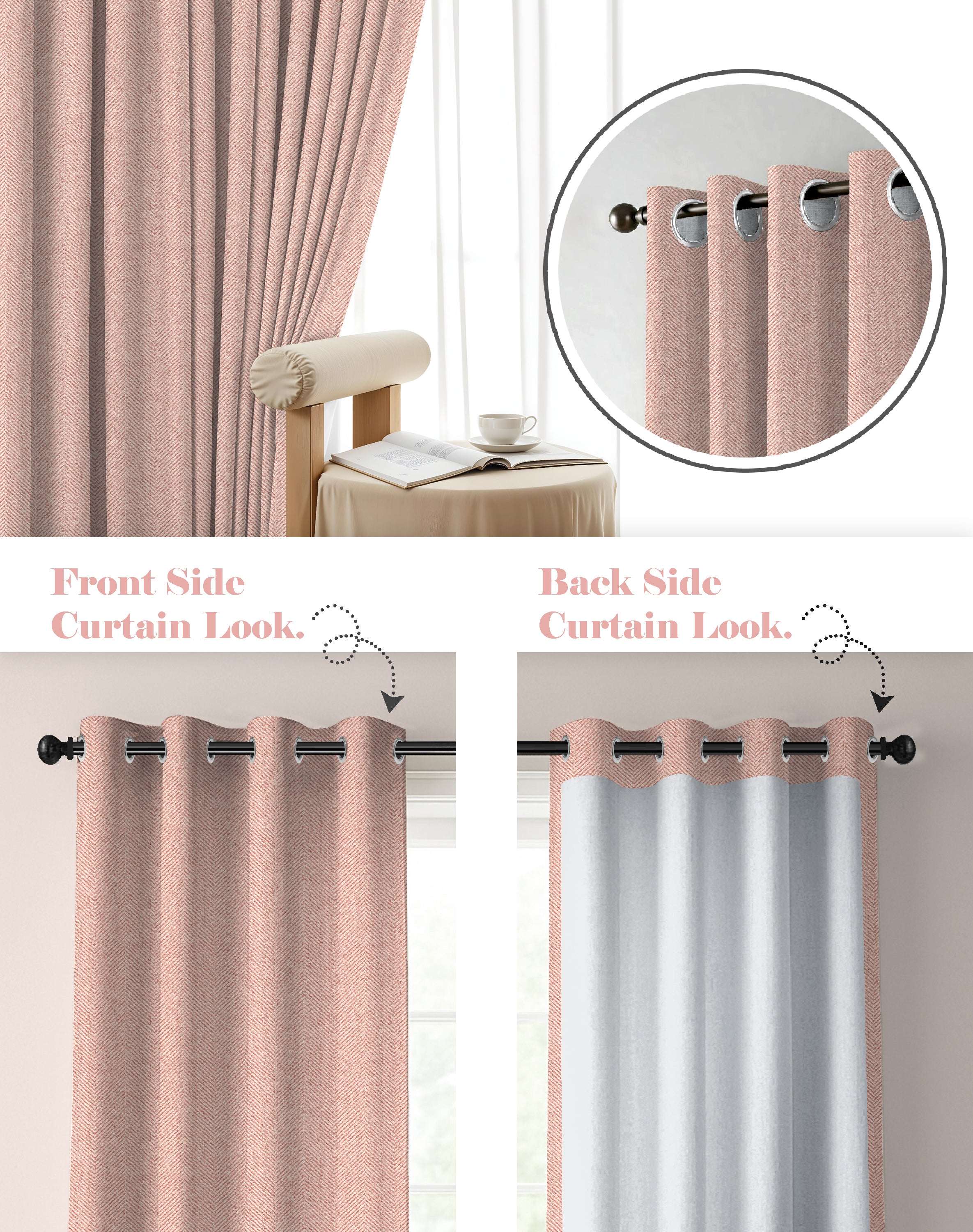 TWILLBONE BABY PINK PRINTED BLACKOUT CURTAINS