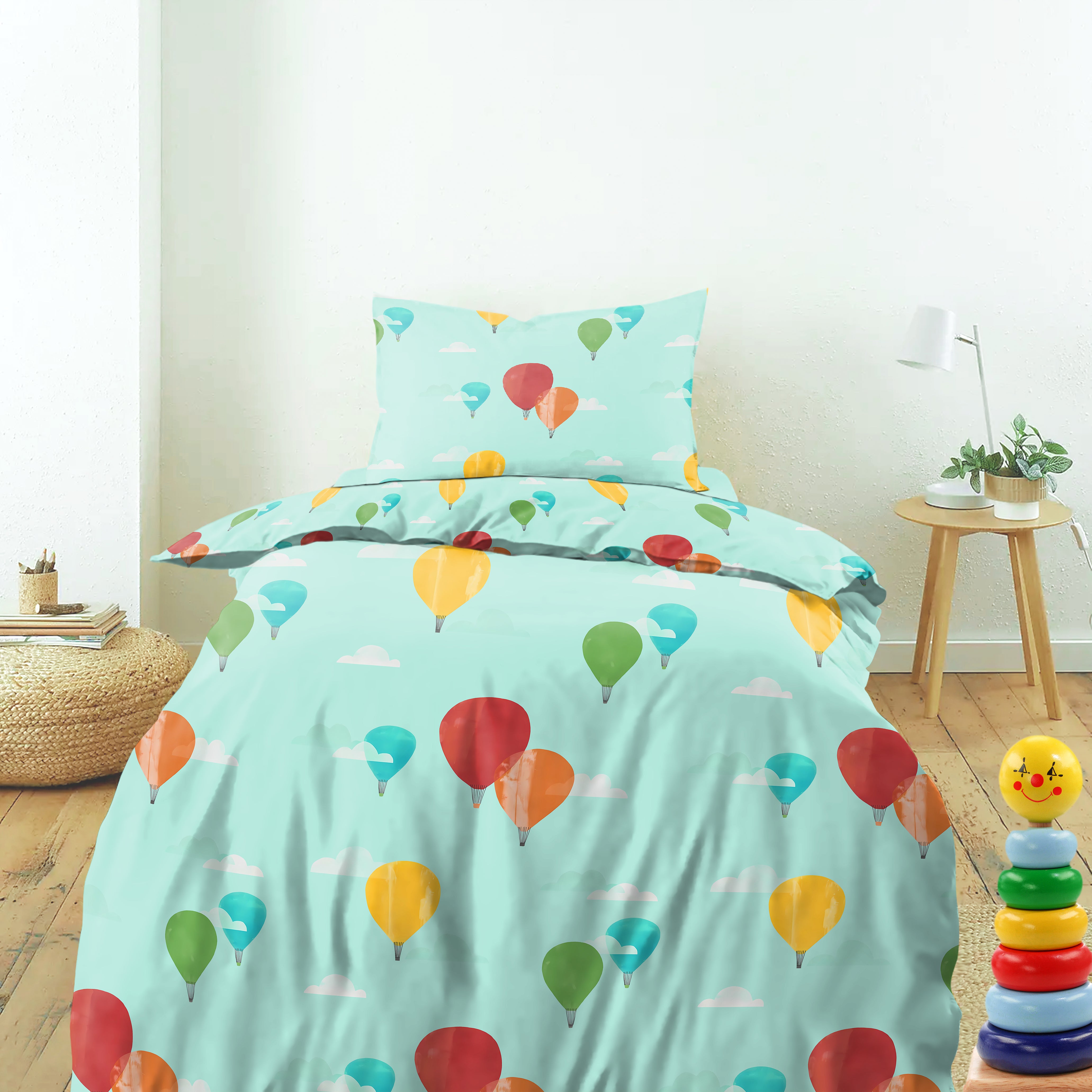 Bedcover Ballon Sky Blue for Single Bed with Pillow Covers King Size (60" X 90")