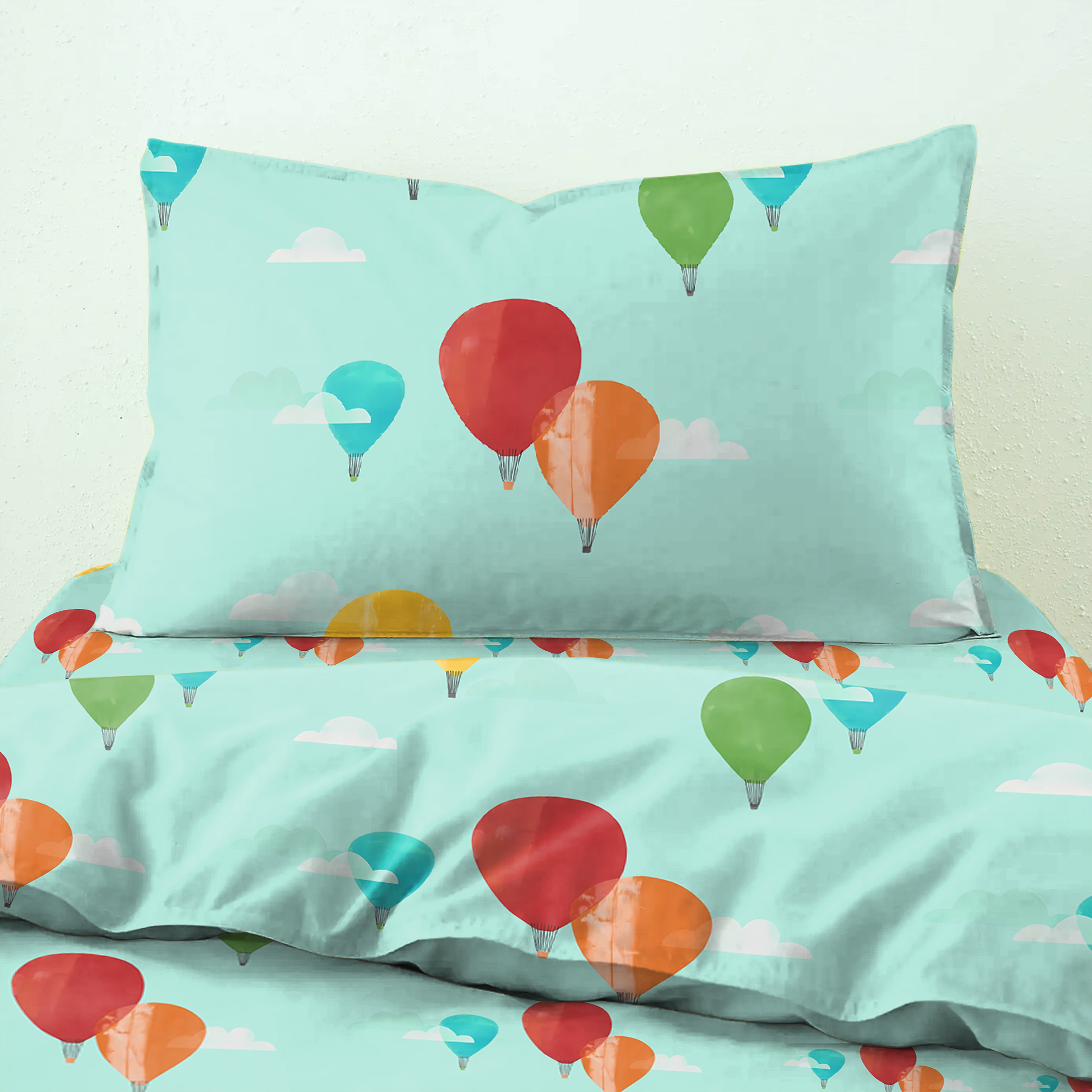 Bedcover Ballon Sky Blue for Single Bed with Pillow Covers King Size (60" X 90")