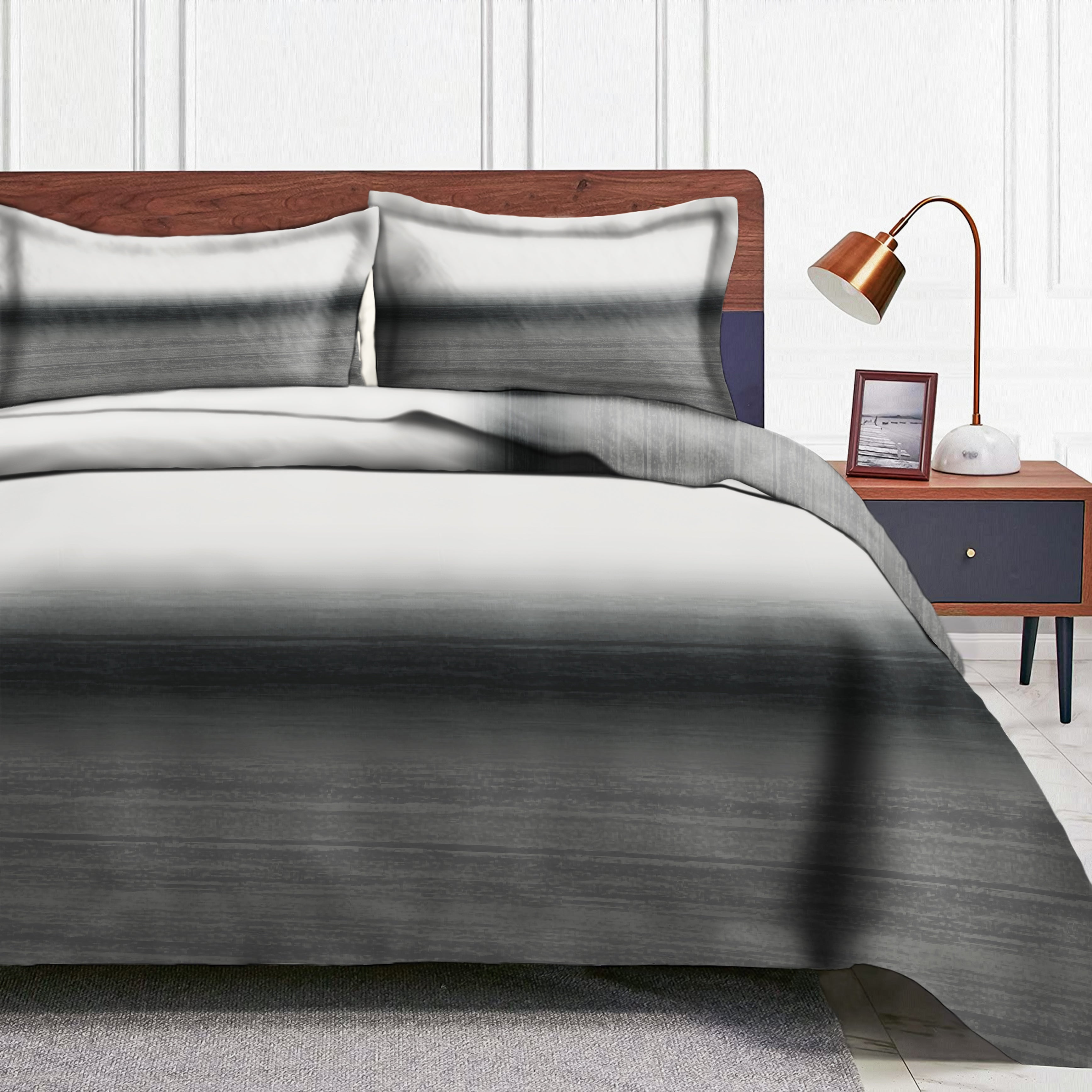 Romano Black Bedcover for Double Bed with 2 PillowCovers King Size (104" X 90")