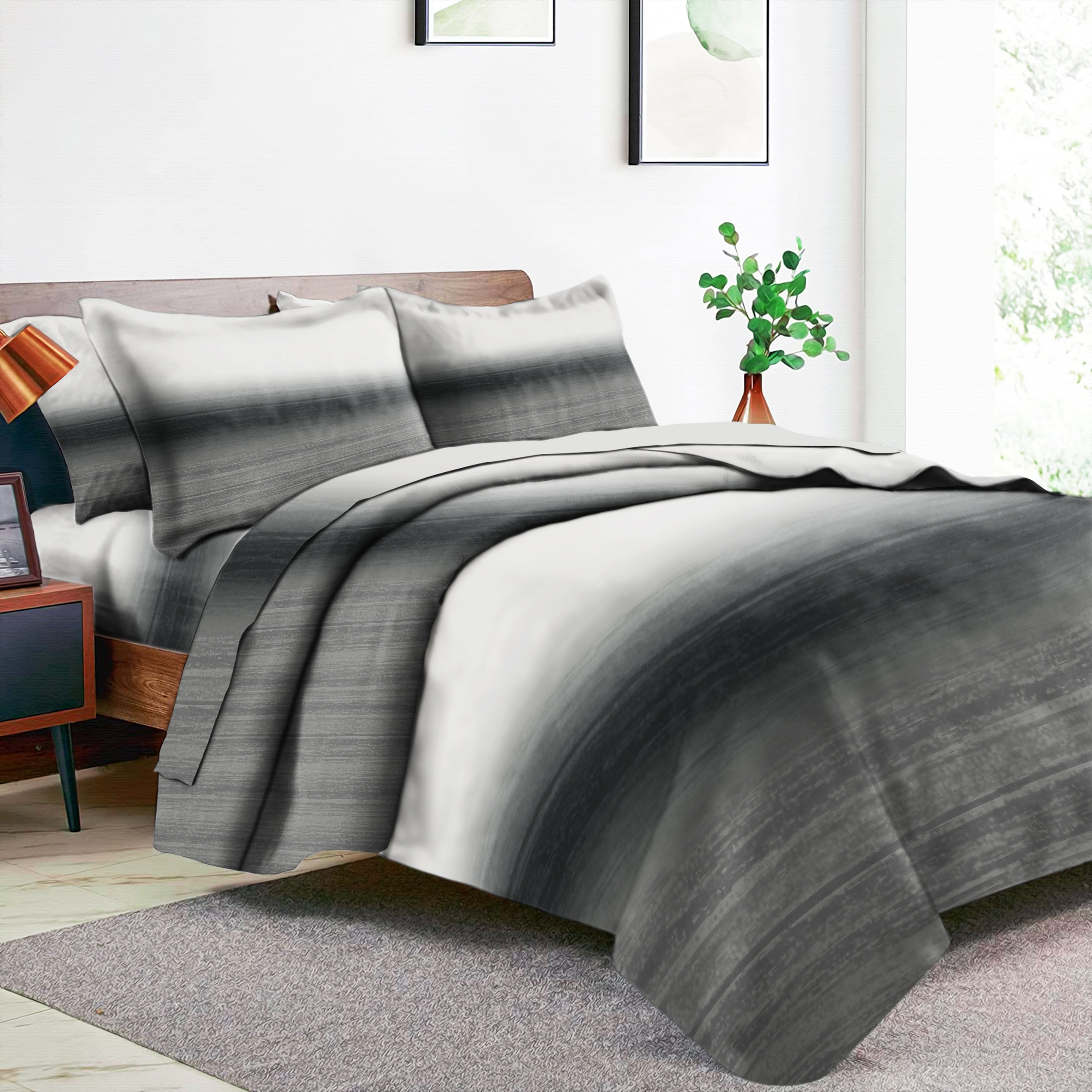 Romano Black Bedcover for Double Bed with 2 PillowCovers King Size (104" X 90")