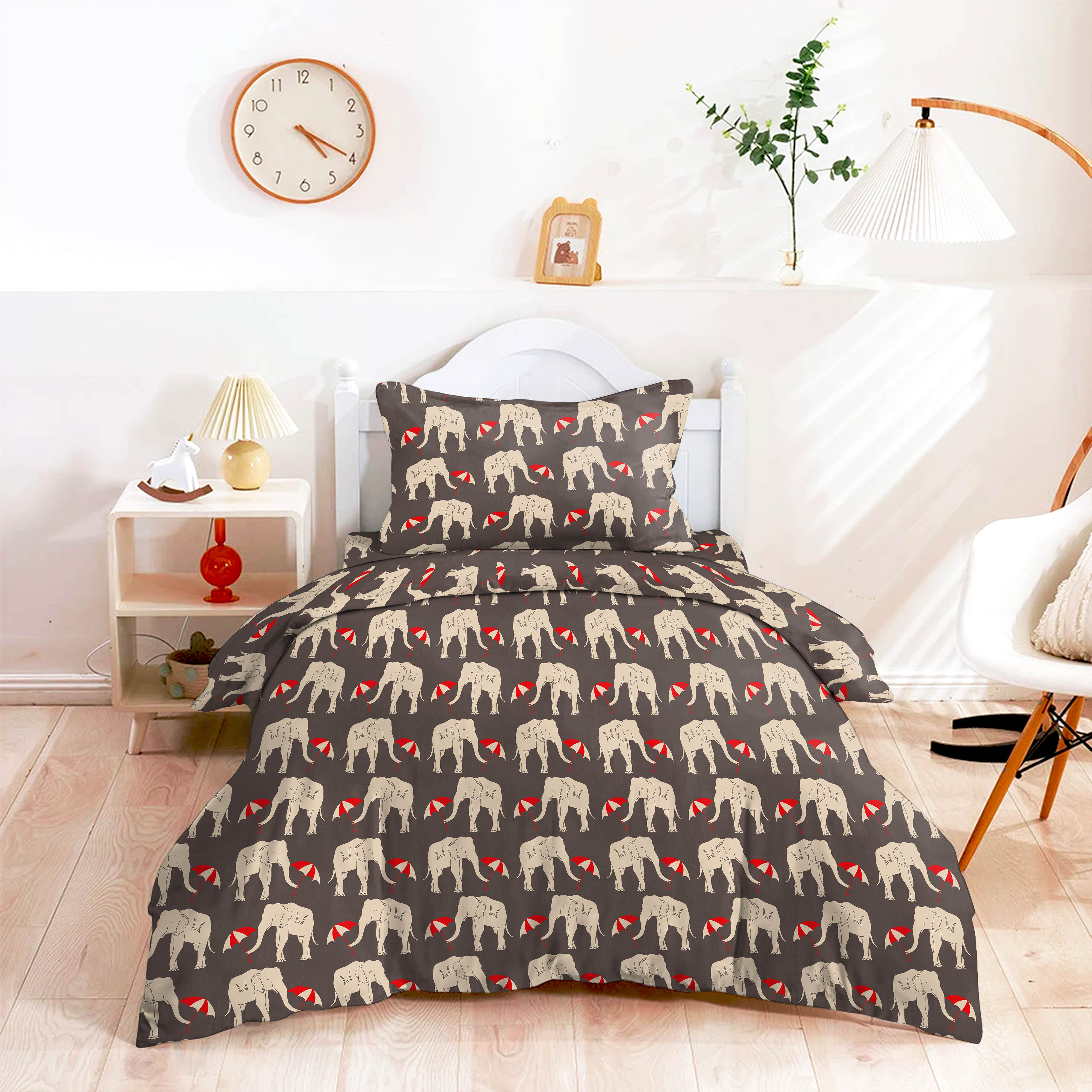 ELEPHANT BLACK COW BEDCOVER FOR SINGLE BED WITH PILLOW COVERS KING SIZE (60" X 90")