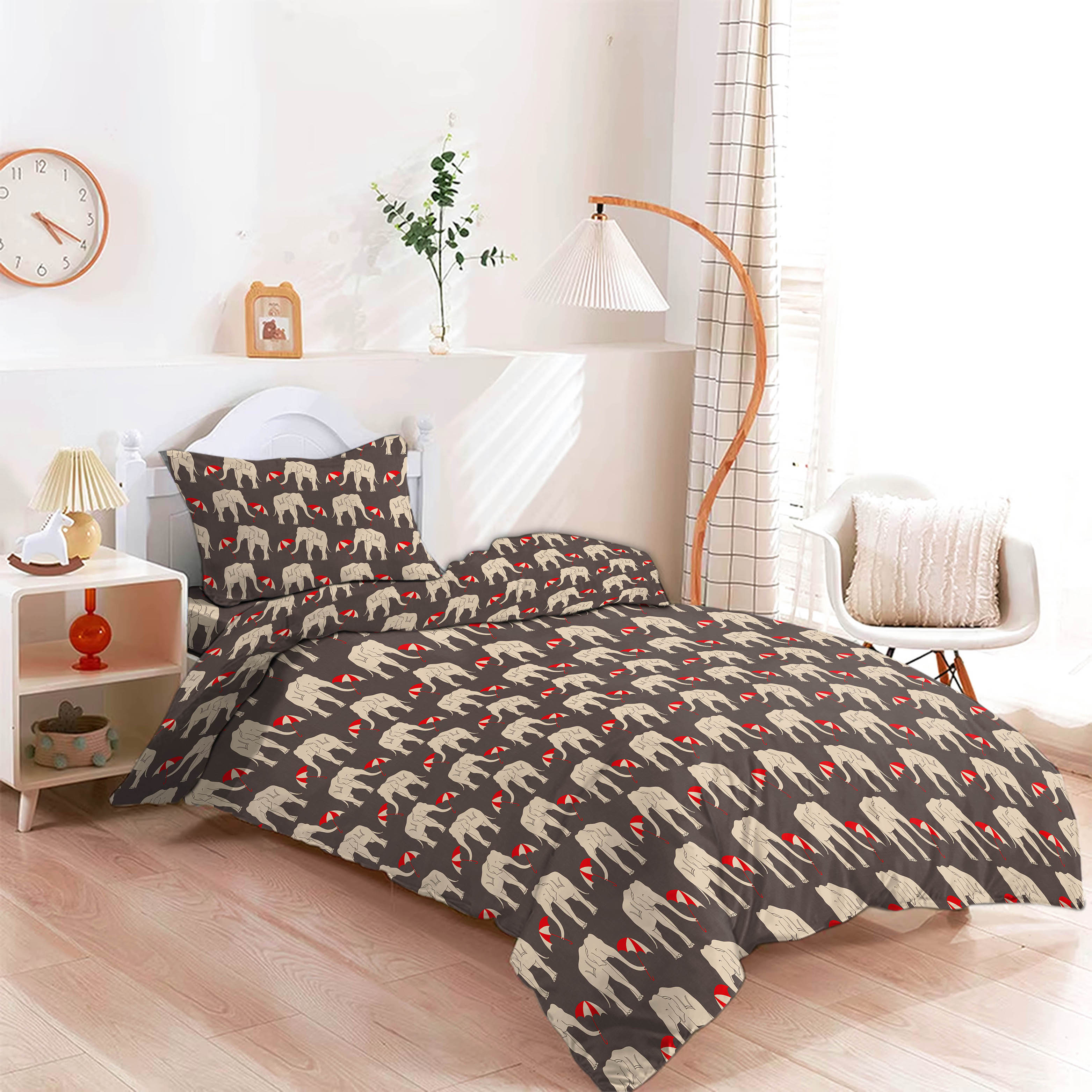 ELEPHANT BLACK COW BEDCOVER FOR SINGLE BED WITH PILLOW COVERS KING SIZE (60" X 90")