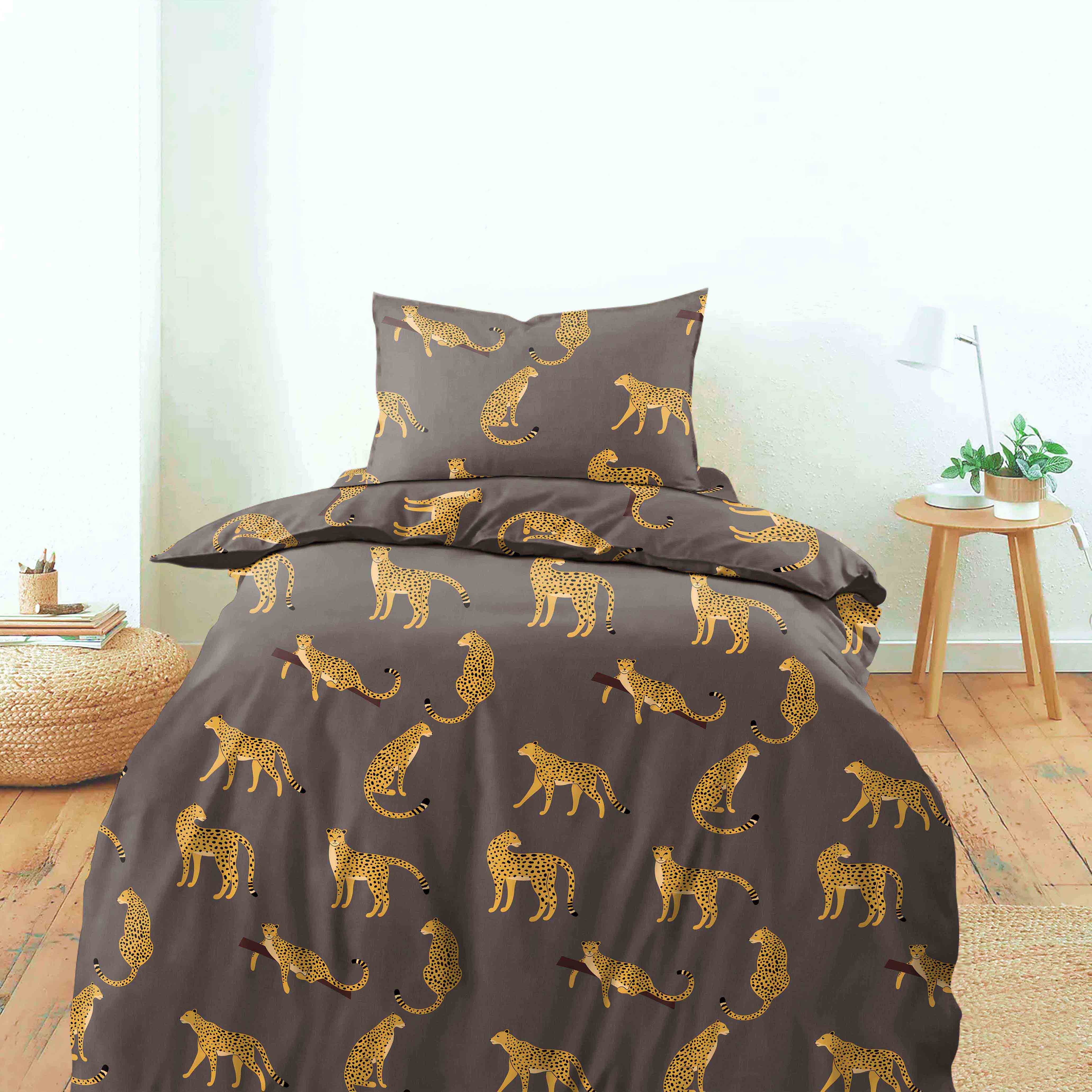 Leopard Black Cow Bedcover for Single Bed with Pillow Covers King Size (60" X 90")
