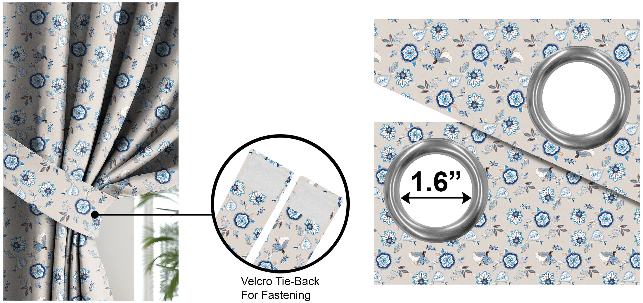 BEAU BLUE PRINTED BLACKOUT CURTAIN