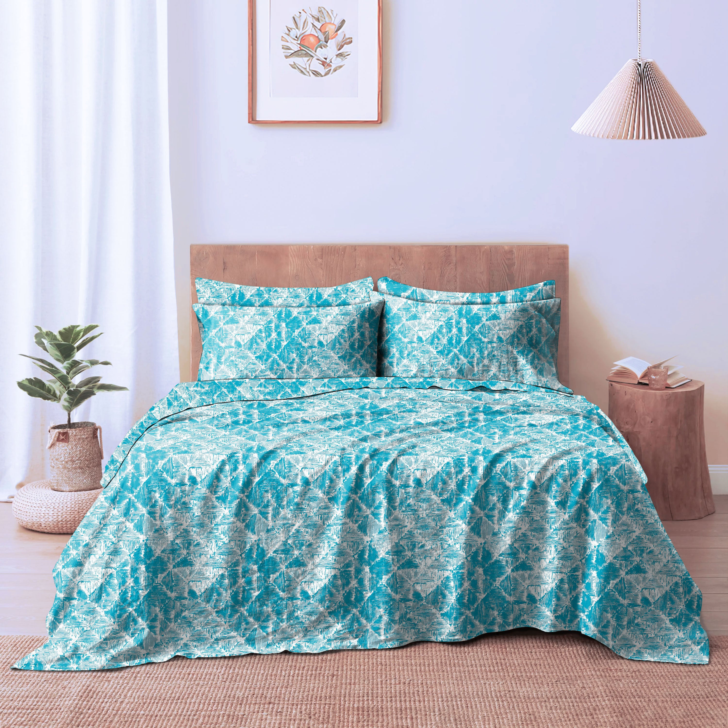 CLARA BLUE BEDSHEET FOR DOUBLE BED WITH 2 PILLOWCOVERS KING SIZE (104" X 90")