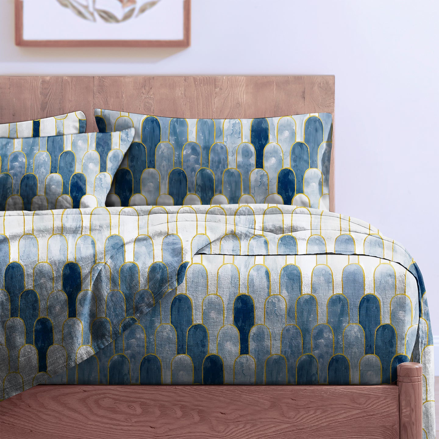 NICOBAR BLUE BEDSHEET FOR DOUBLE BED WITH 2 PILLOWCOVERS KING SIZE (104" X 90")